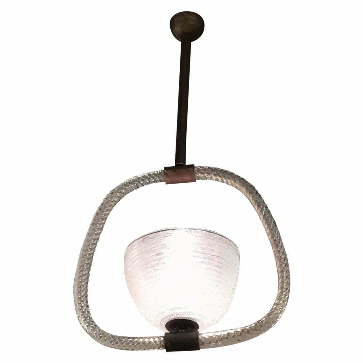Venini Chandelier Murano Glass Metal Brass 1940 Italy