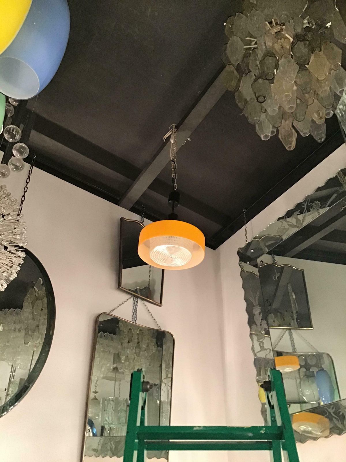 Stilnovo Chandelier Glass Brass, 1955, Italy photo for sale