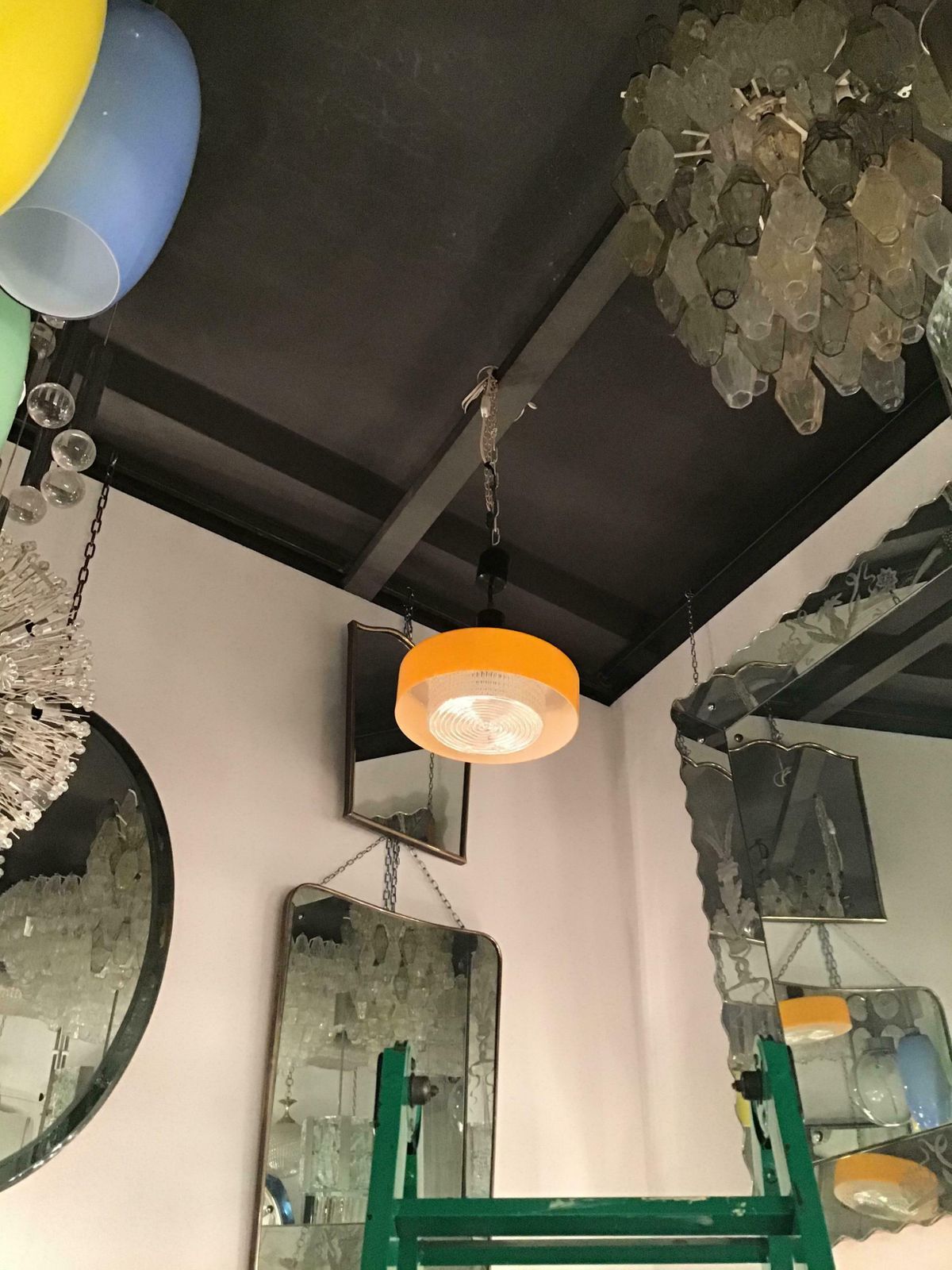 Stilnovo Chandelier Glass Brass, 1955, Italy photo Lighting