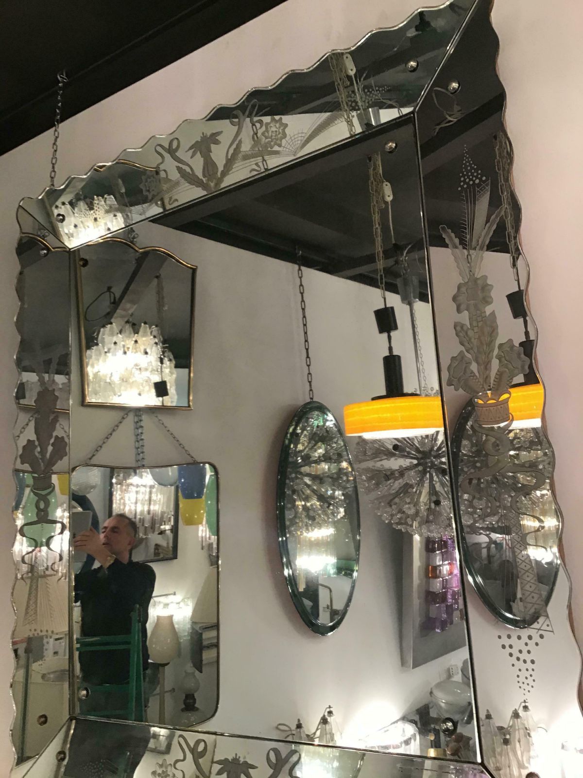 photo furniture Stilnovo Chandelier Glass Brass, 1955, Italy