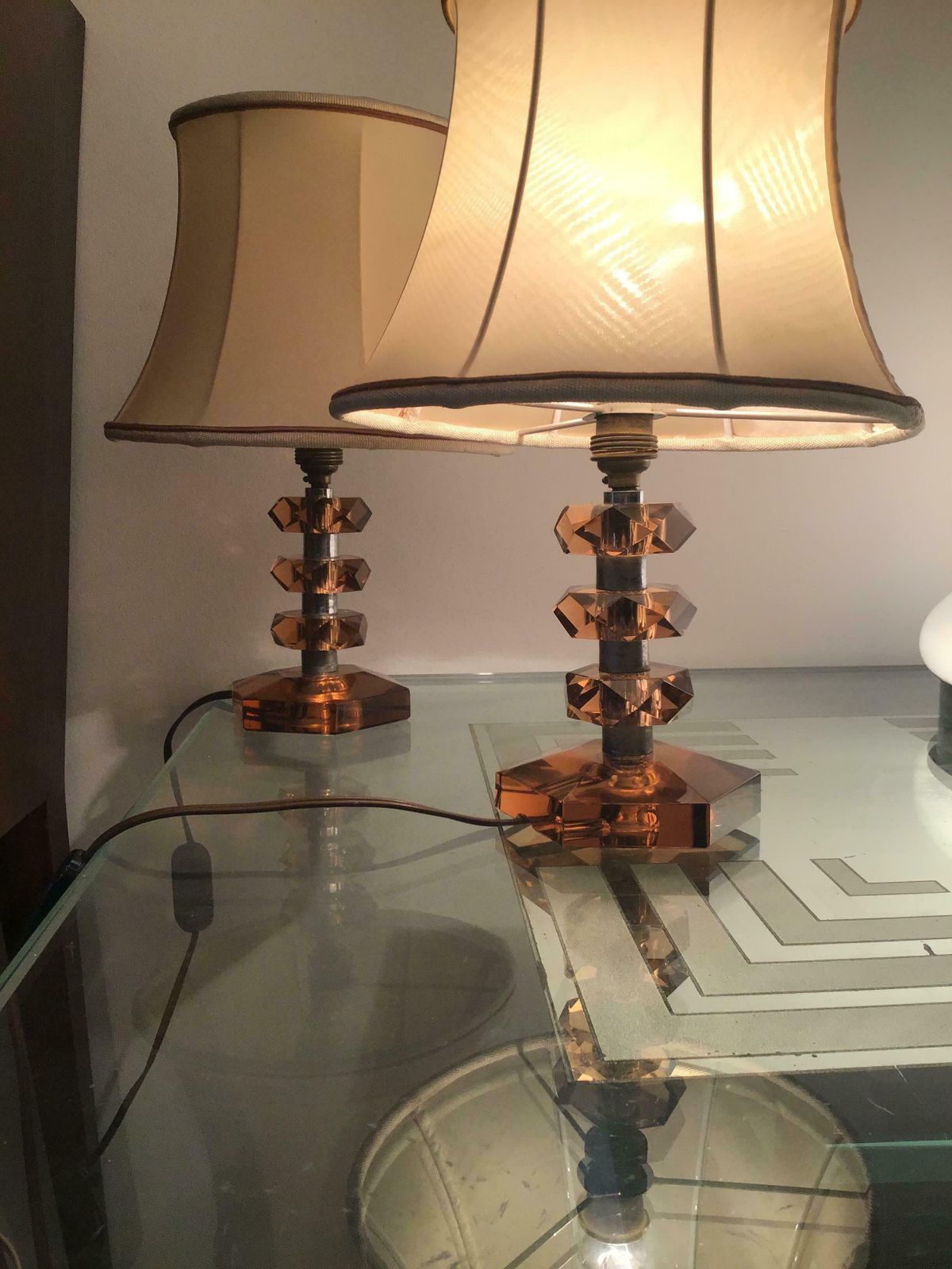 Lighting Cristal Arte Table Lamps Glass Metal Crome Fabric Lampshade, 1950, Italy photo