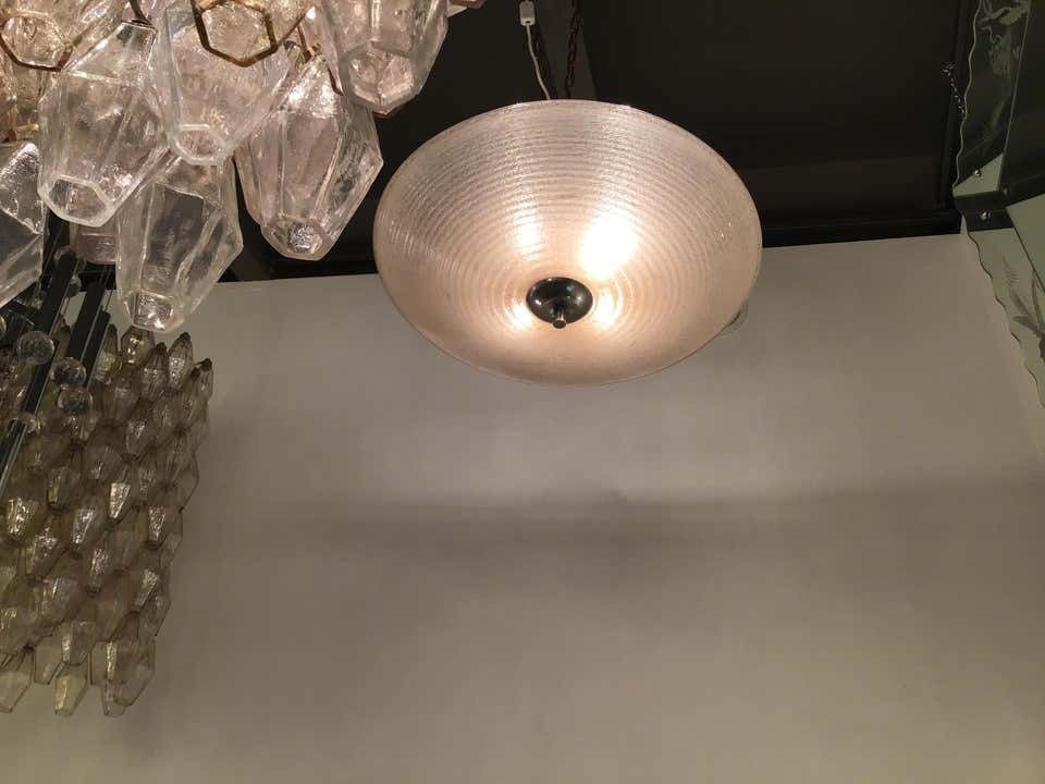 Lighting Venini Ceiling Light Pulegoso 1930 Murano Glass Metal Chrome, Italy photo