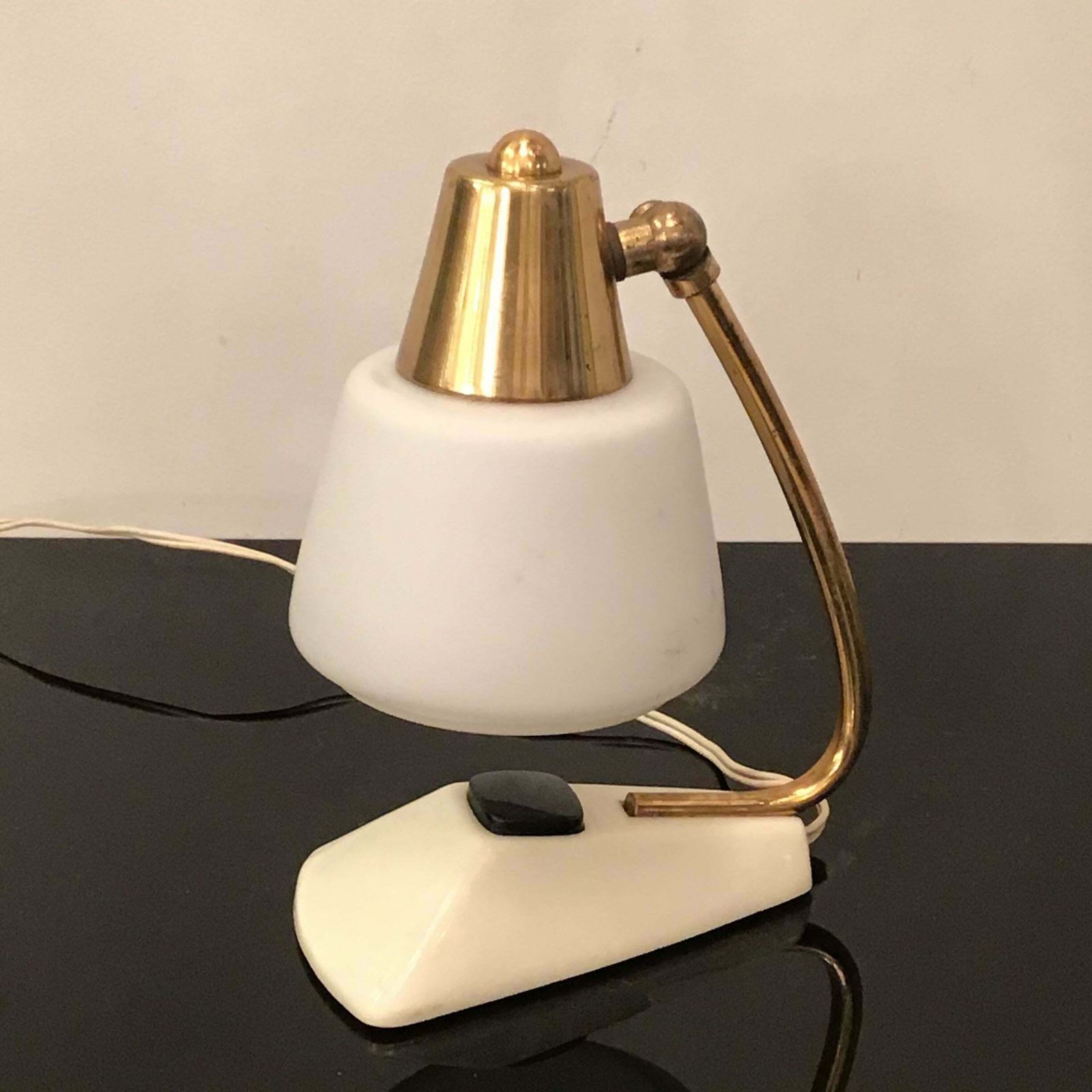 Stilnovo Table Lamp Brass Opaline Glass Metal, 1950, Italy photo Lighting