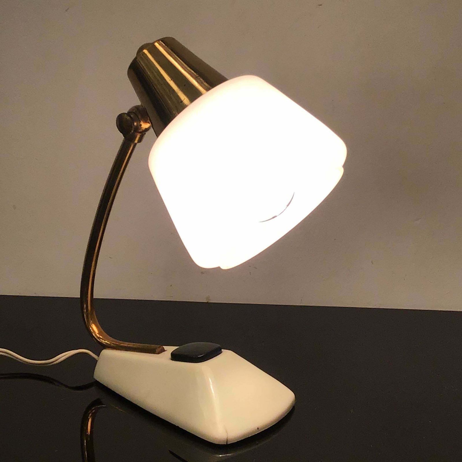 Stilnovo Table Lamp Brass Opaline Glass Metal, 1950, Italy photo vintage