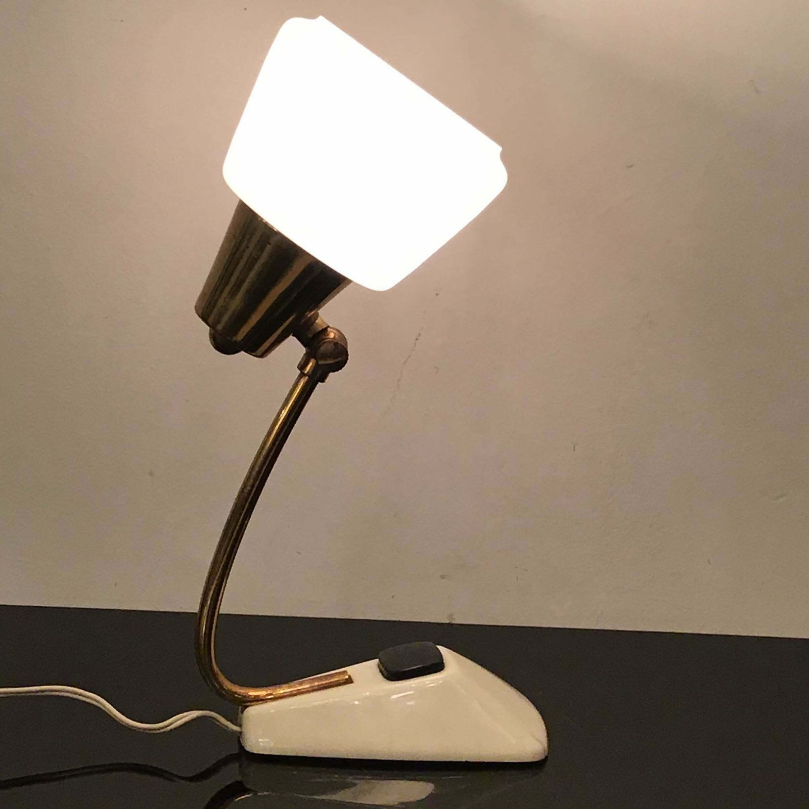 photo furniture Stilnovo Table Lamp Brass Opaline Glass Metal, 1950, Italy