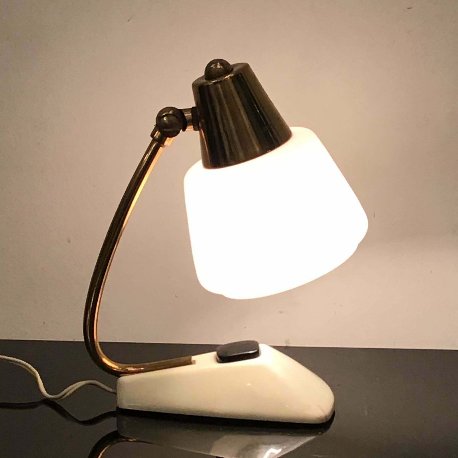 photo for sale Stilnovo Table Lamp Brass Opaline Glass Metal, 1950, Italy