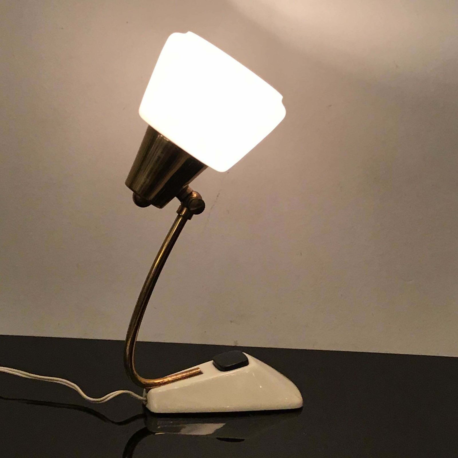 Lighting Stilnovo Table Lamp Brass Opaline Glass Metal, 1950, Italy photo