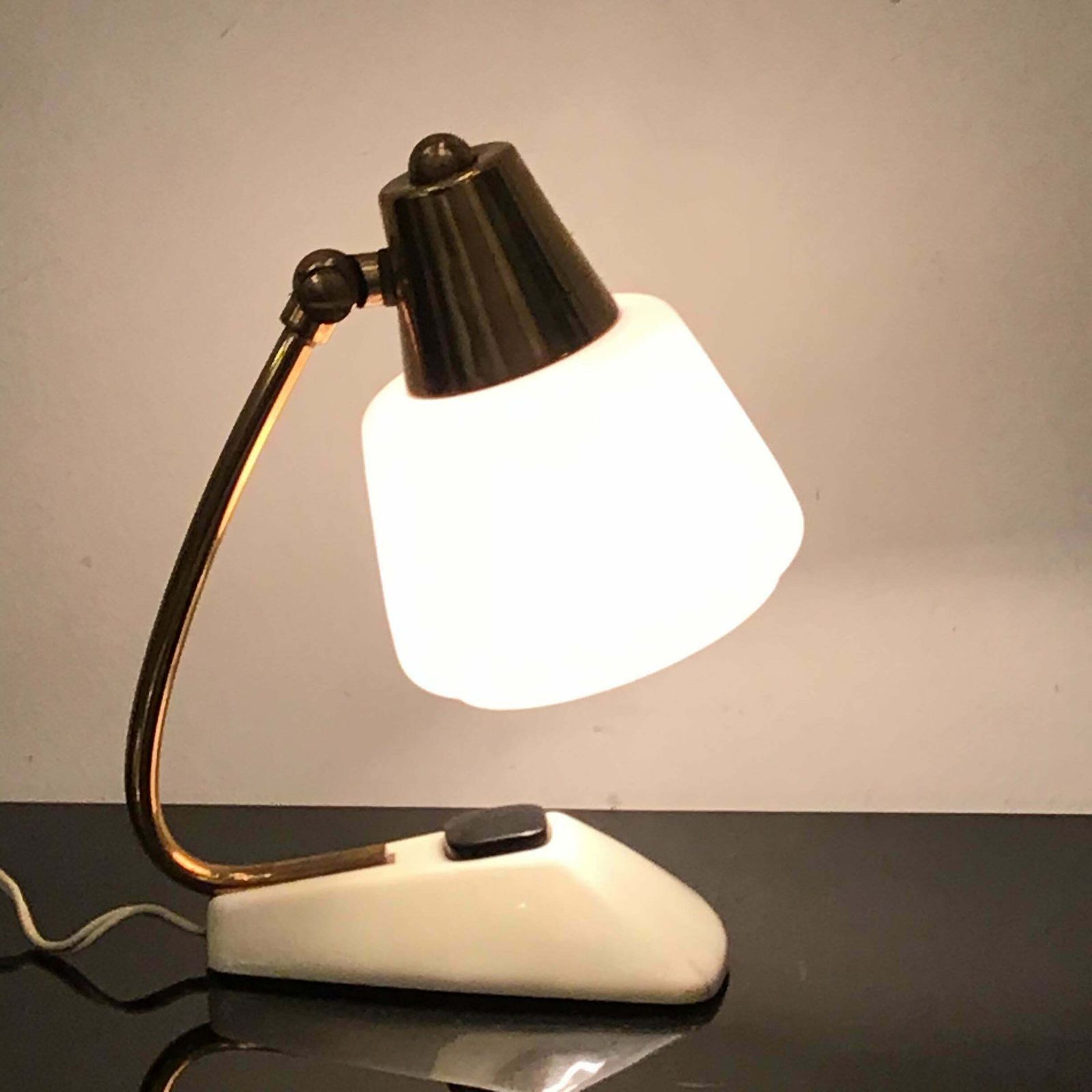 1268.0 Stilnovo Table Lamp Brass Opaline Glass Metal, 1950, Italy photo