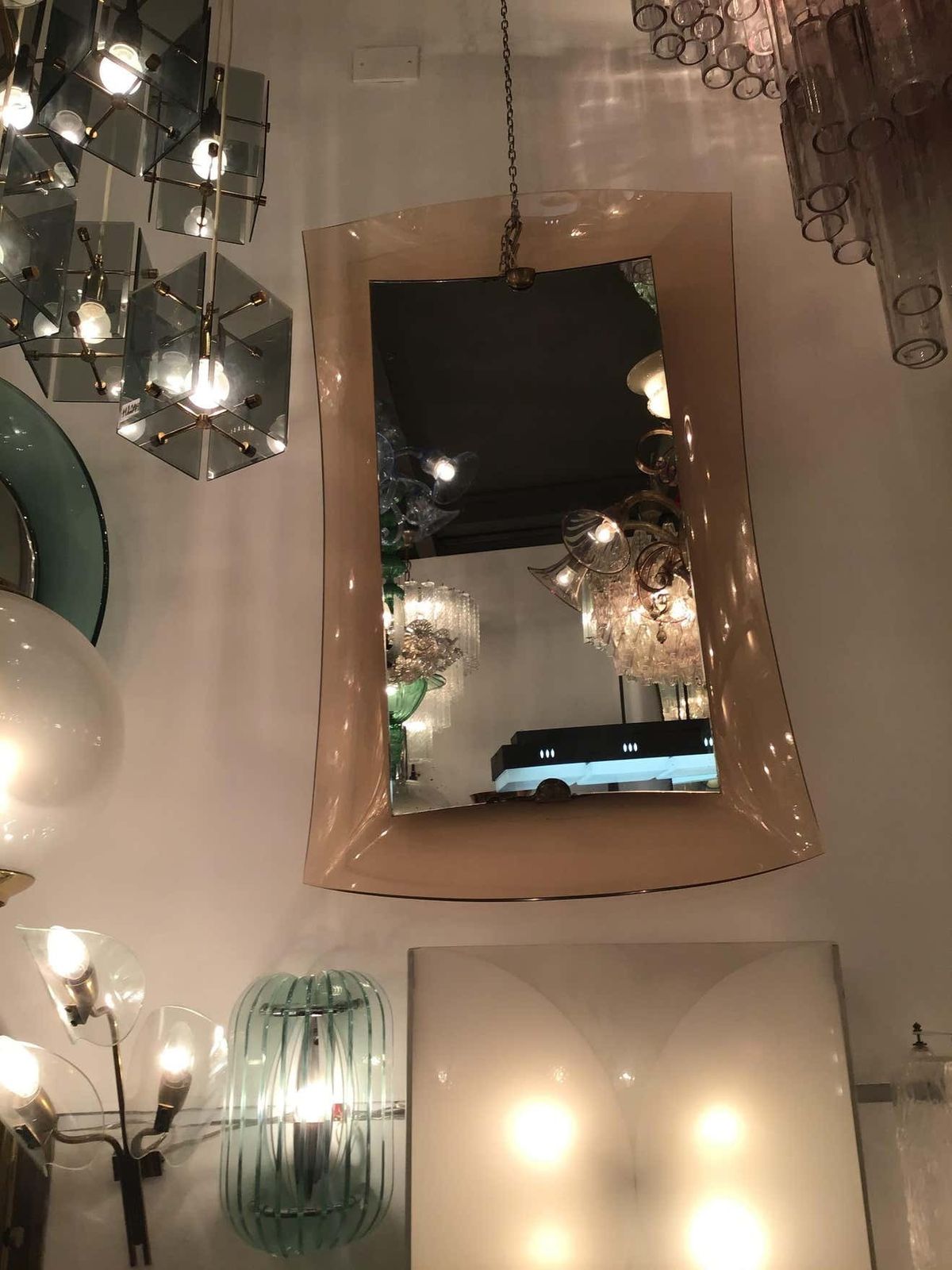 Cristal Art Mirror Brass Glass, 1950, Italy photo for sale