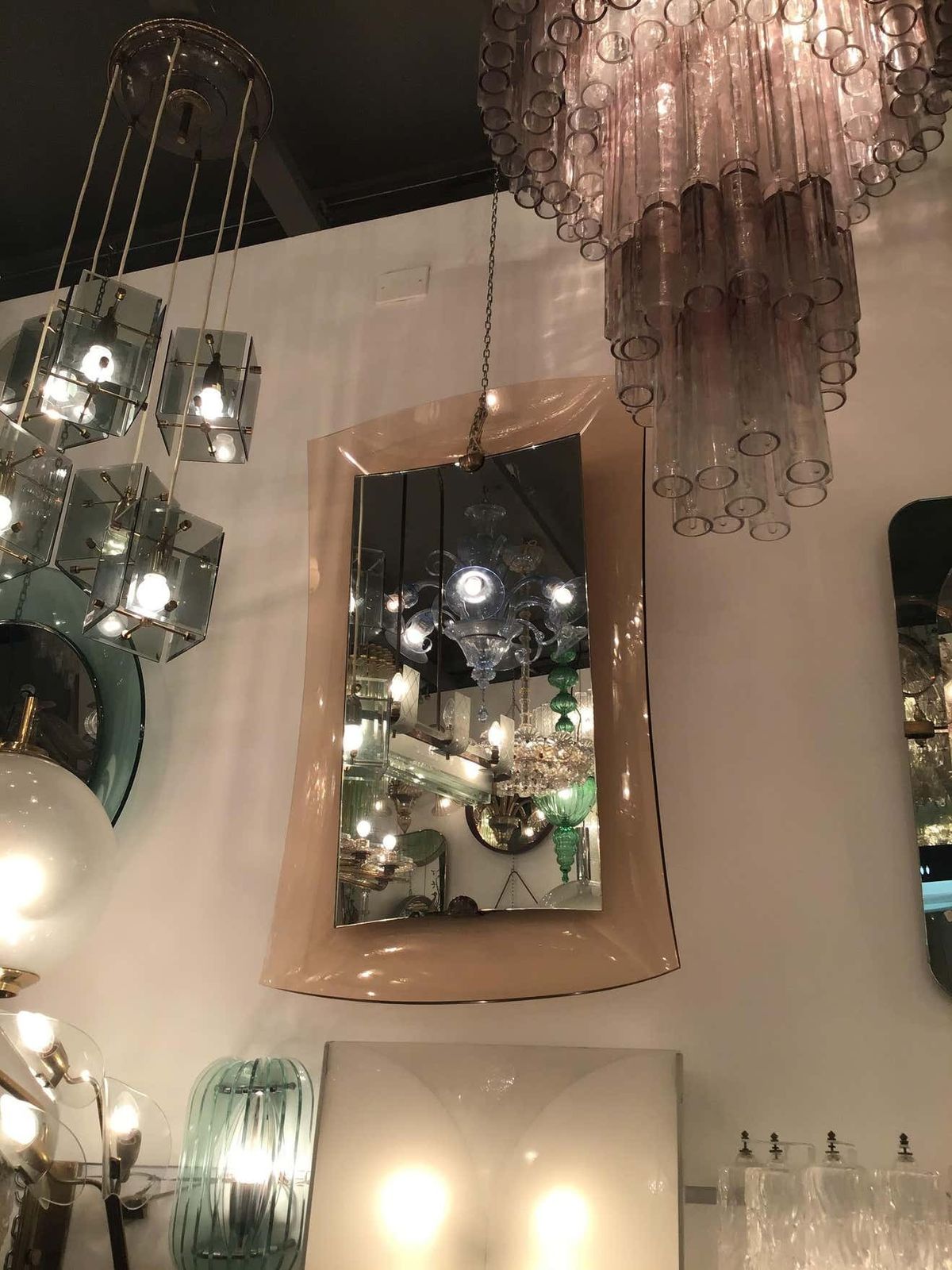 Cristal Art Mirror Brass Glass, 1950, Italy photo vintage