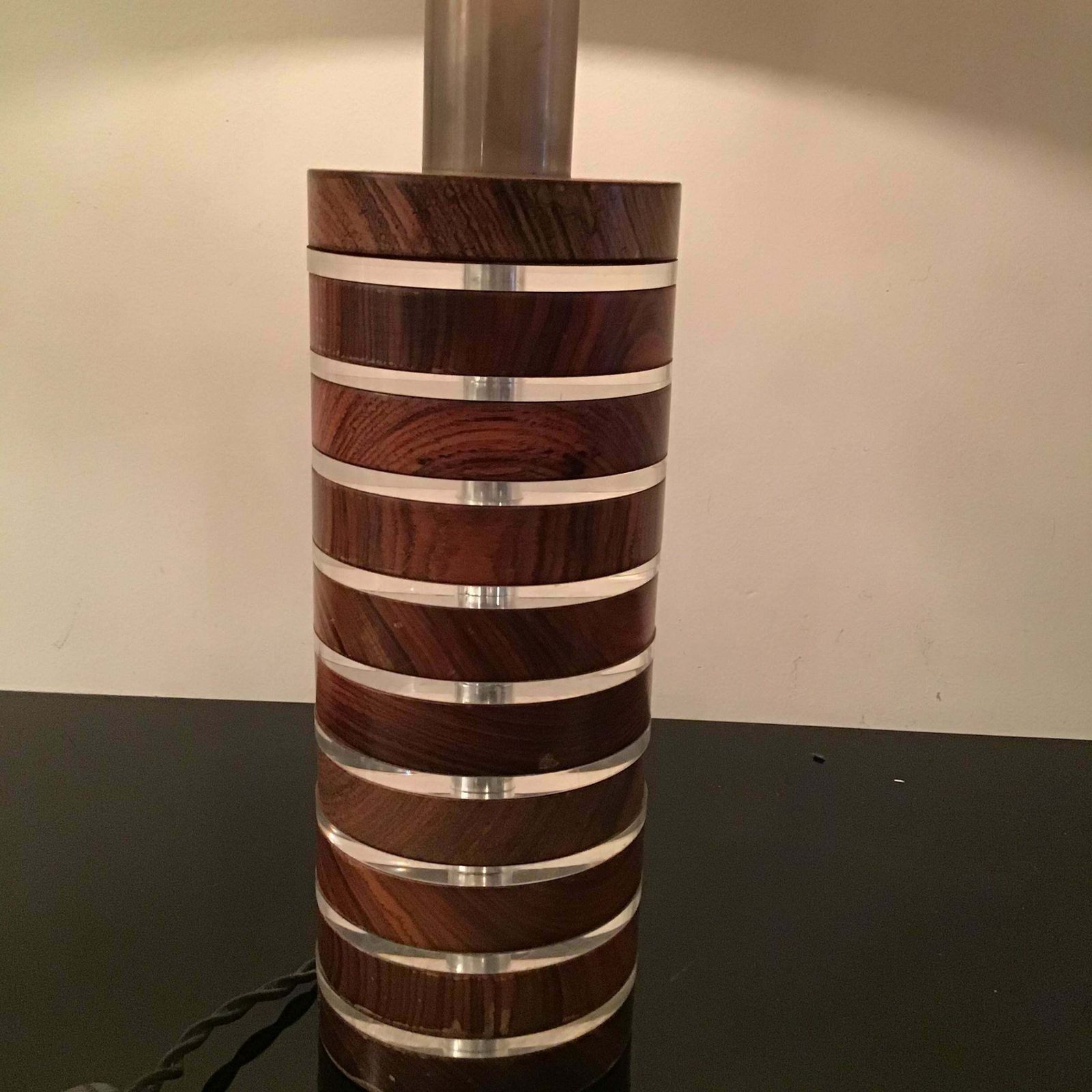 Felice Antonio Botta Table Lamp Brass Wood Plexiglass Fabric Brass Lampshade1974 photo for sale