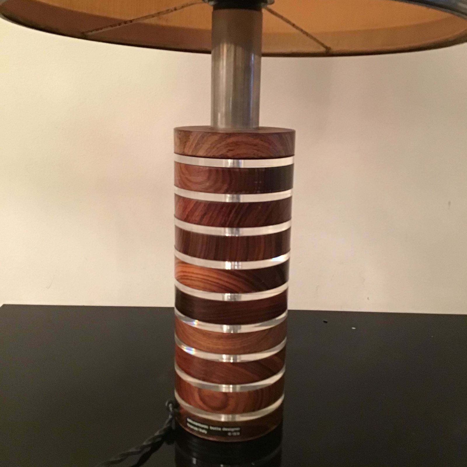 Felice Antonio Botta Table Lamp Brass Wood Plexiglass Fabric Brass Lampshade1974 photo Lighting