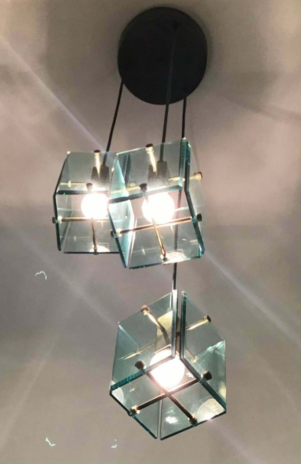 Cristal Arte Chandelier Brass Glass 1950 Italy photo Lighting