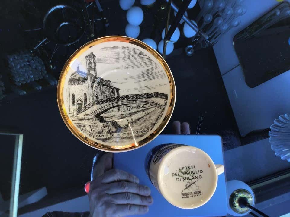 Fornasetti Coffee Cup Porcelain Gold “I Ponti Di Milano “Ponte San Cristoforo” photo Home Decor