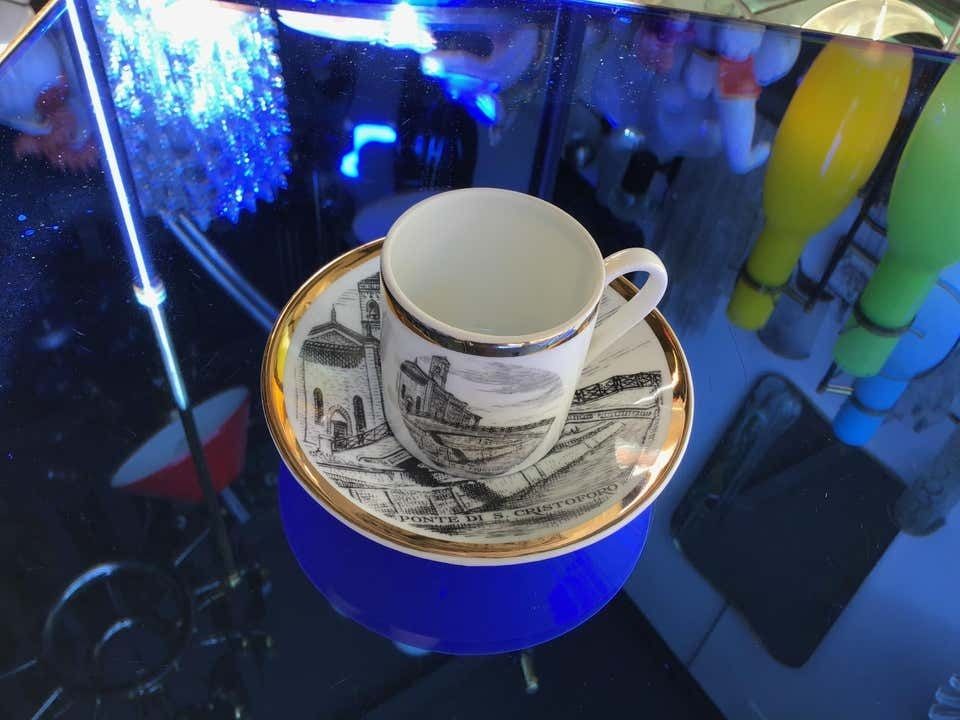 Fornasetti Coffee Cup Porcelain Gold “I Ponti Di Milano “Ponte San Cristoforo” photo vinterior