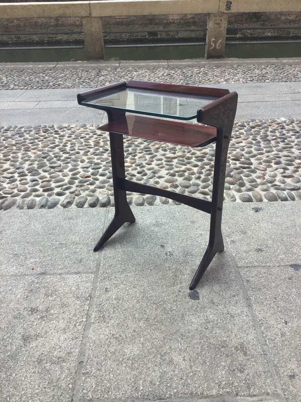 Ico Parisi 1954 Telephone Stand, Wood And Glass And Brass, Italy photo Furniture
