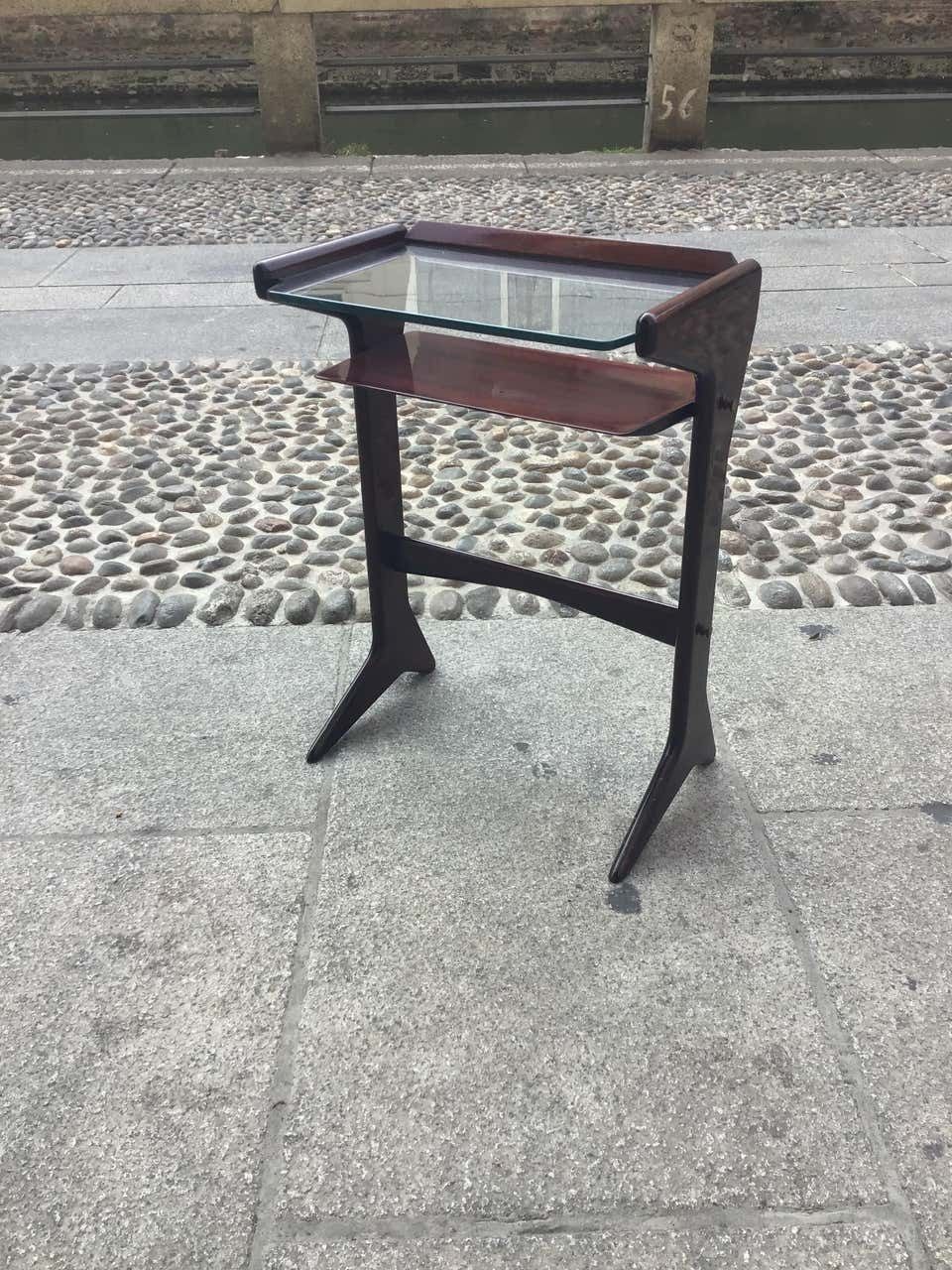 Ico Parisi 1954 Telephone Stand, Wood And Glass And Brass, Italy photo vinterior