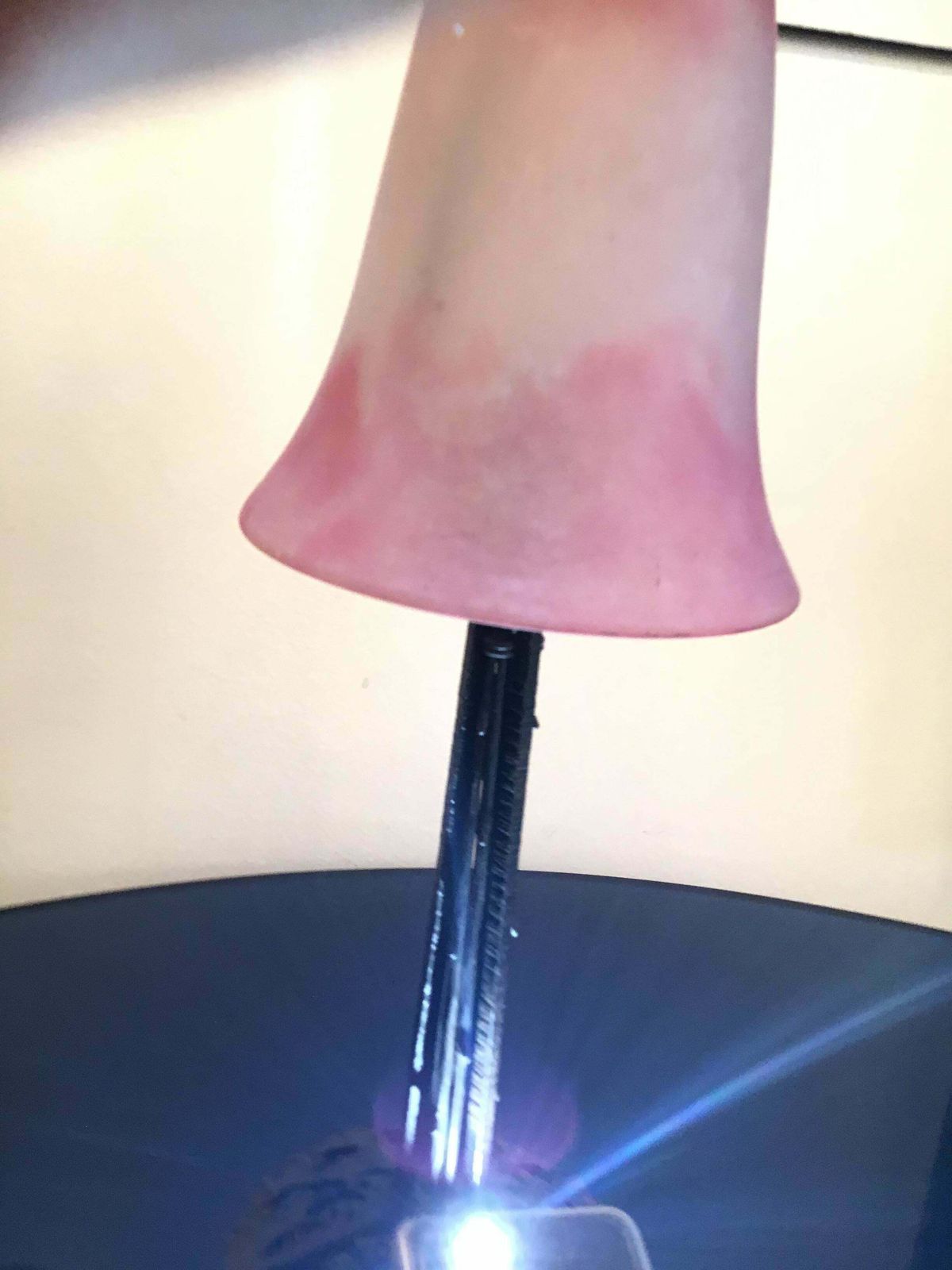 Daum Nancy Table Lamp Blown Glass Wrought Iron 1910 France photo for sale