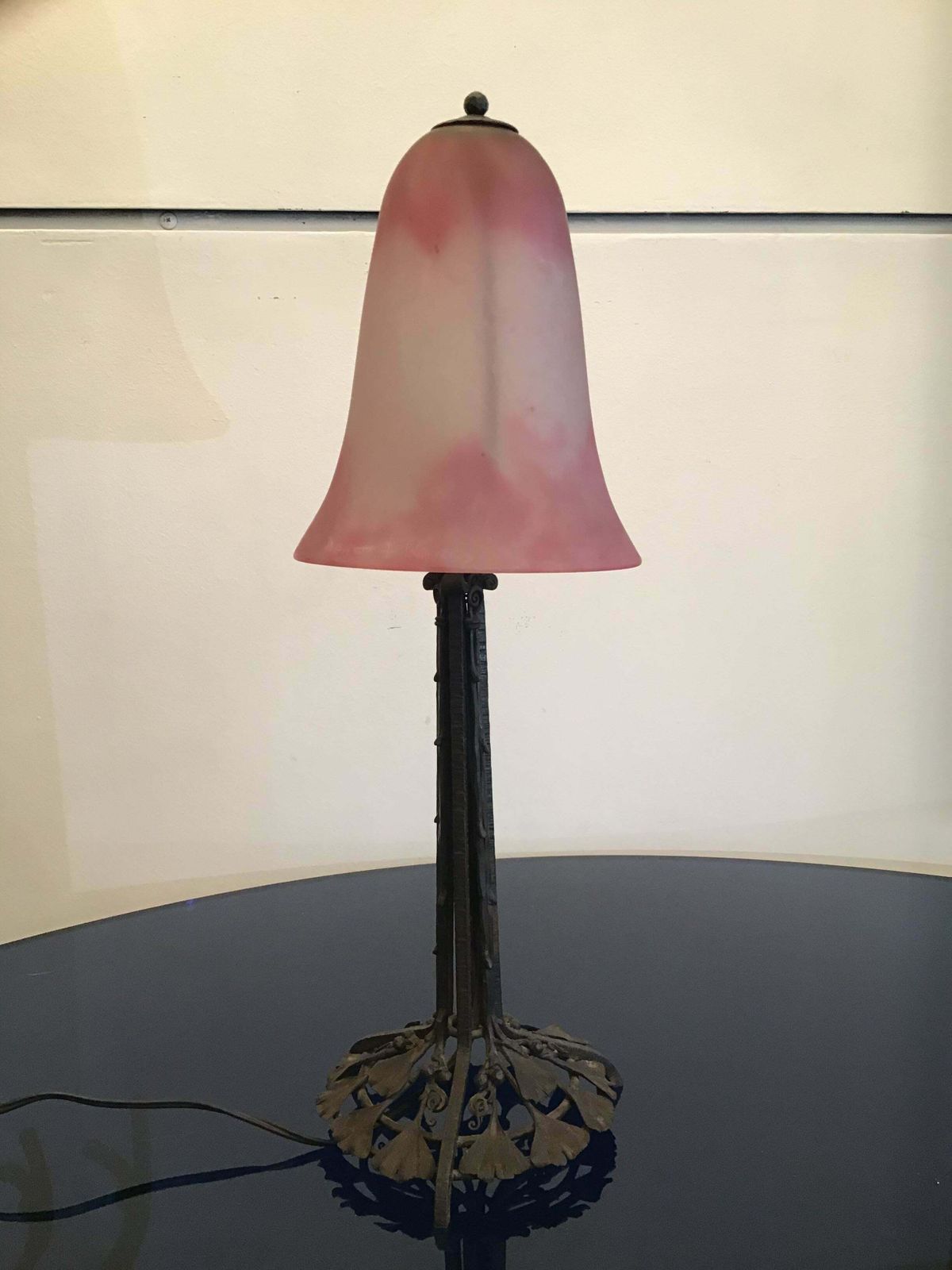Daum Nancy Table Lamp Blown Glass Wrought Iron 1910 France photo vintage