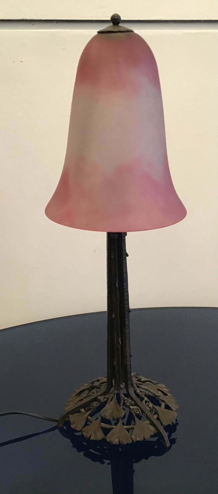 photo for sale Daum Nancy Table Lamp Blown Glass Wrought Iron 1910 France