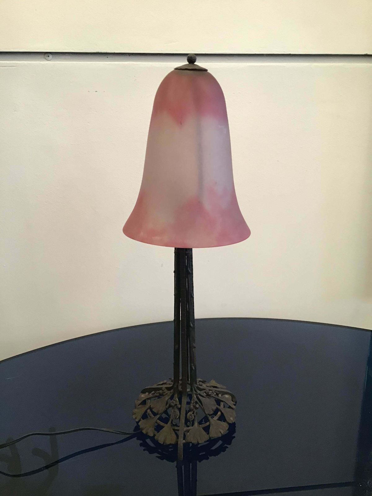 Lighting Daum Nancy Table Lamp Blown Glass Wrought Iron 1910 France photo