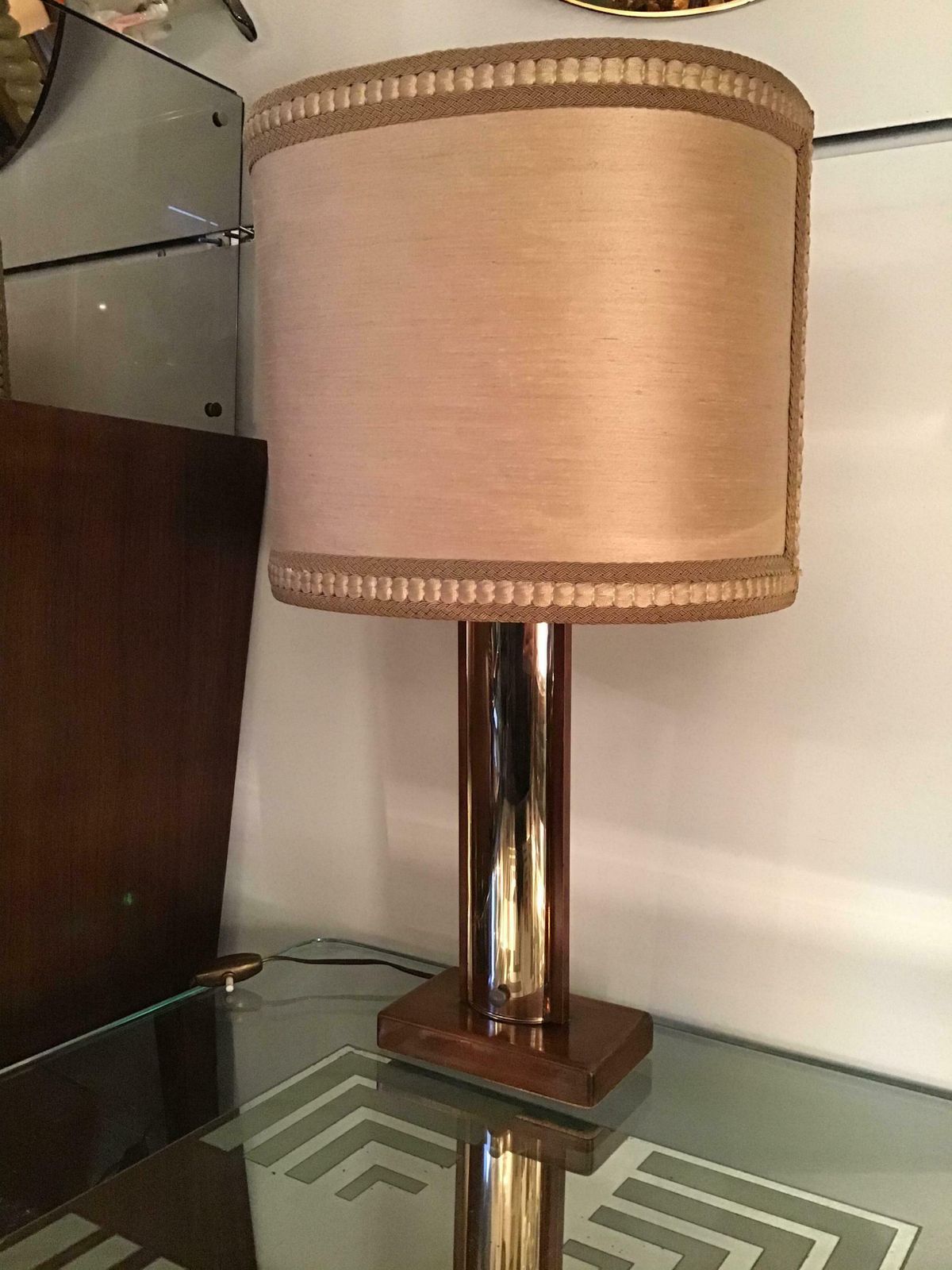 photo vinterior Fontana Arte “Pietro Chiesa “ Table Lamp Coloured Convex Mirrored Glass Brass It