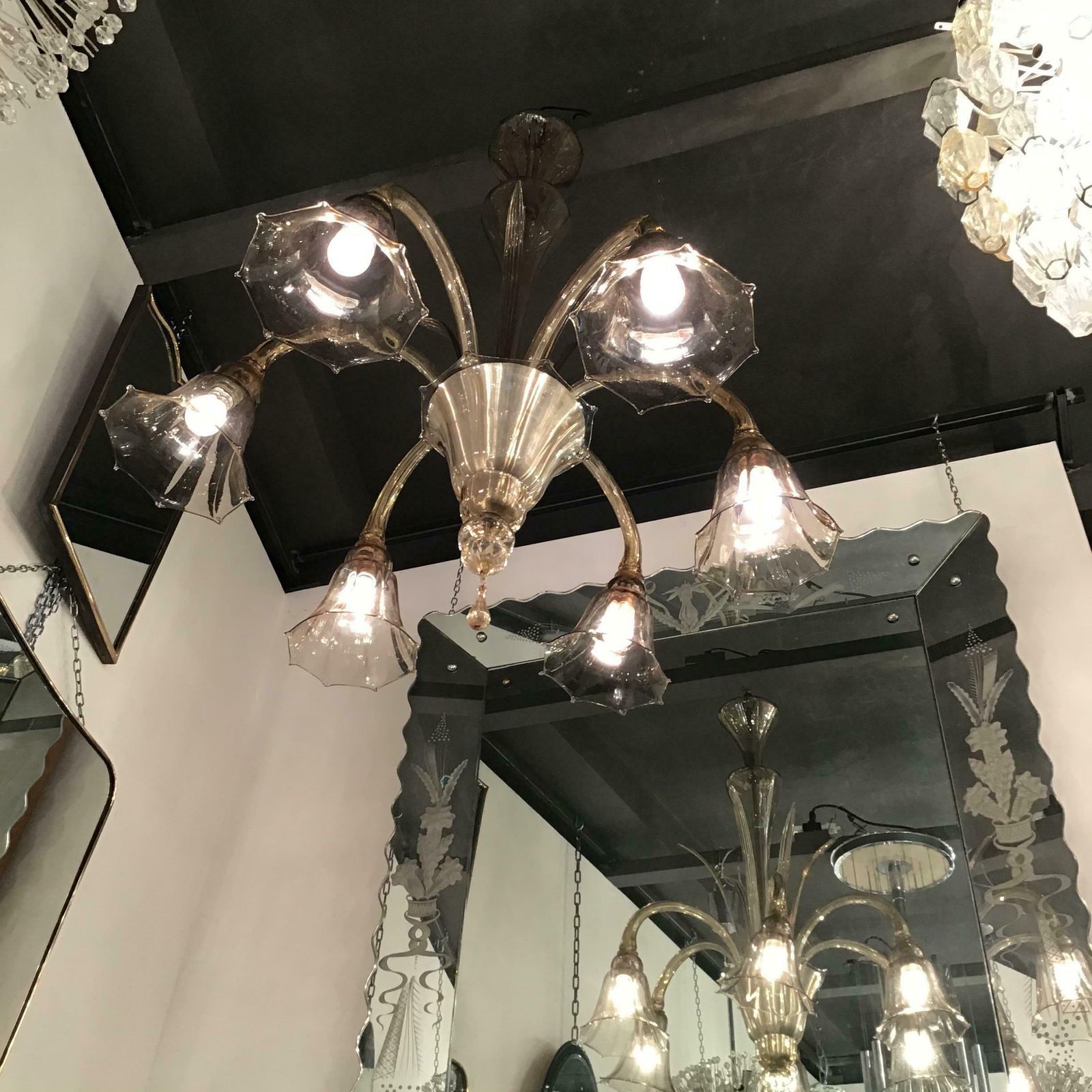 photo furniture Venini Chandelier Murano Glass Iron 1940 Italy