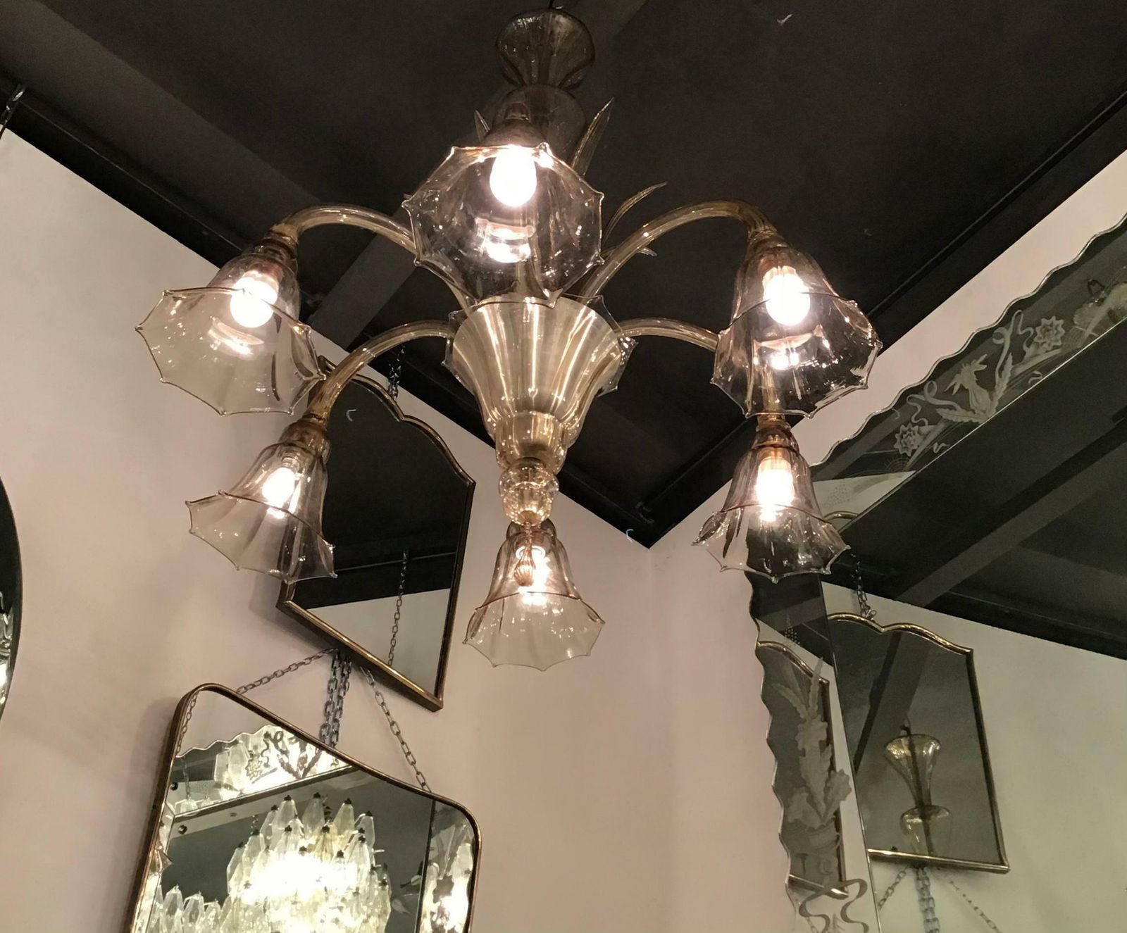 photo for sale Venini Chandelier Murano Glass Iron 1940 Italy