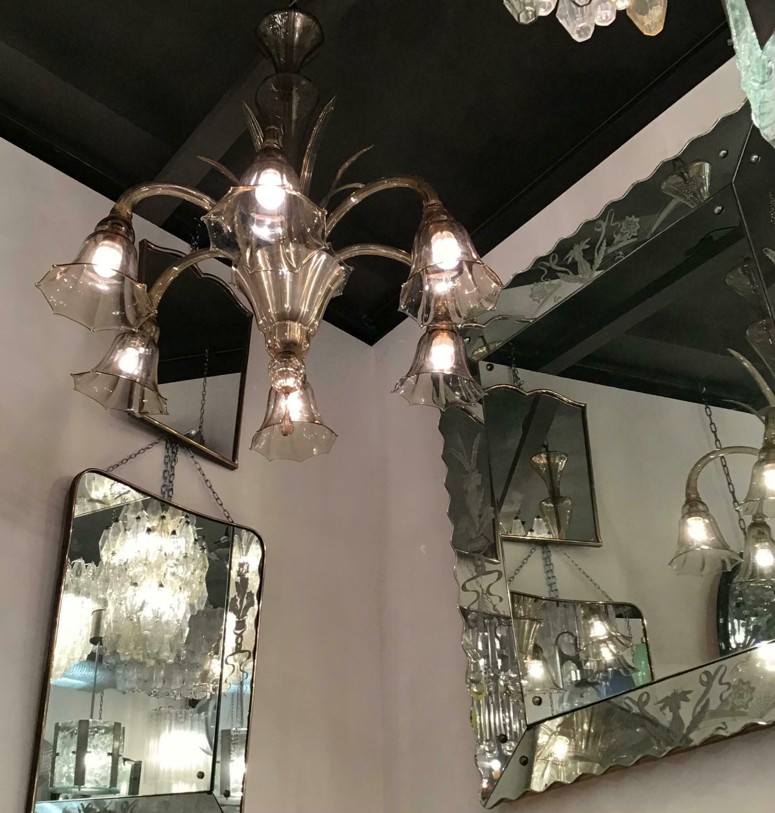 photo vinterior Venini Chandelier Murano Glass Iron 1940 Italy