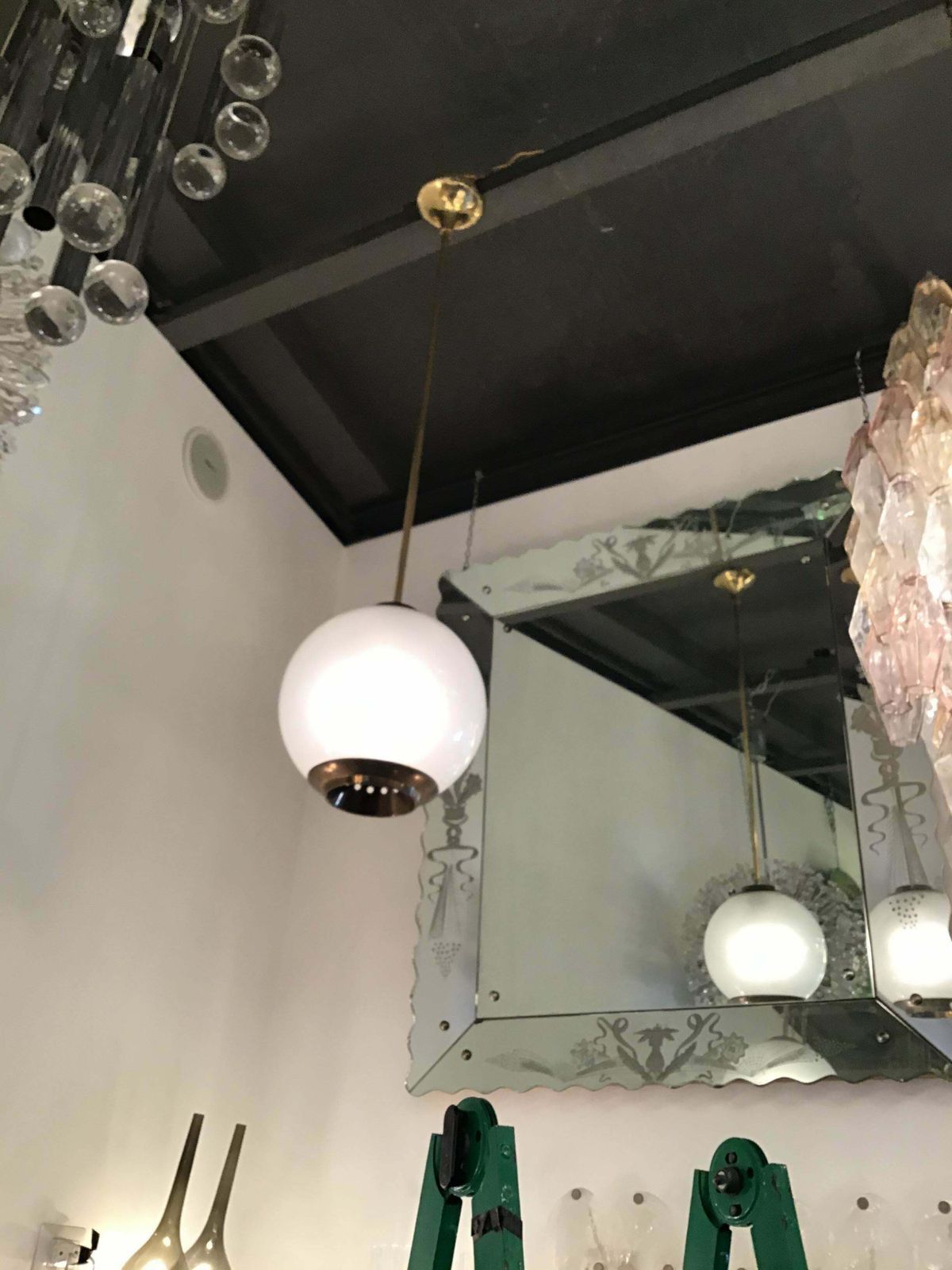 photo furniture Azucena Luigi Caccia Dominioni Chandelier Brass Glass 1950 Italy