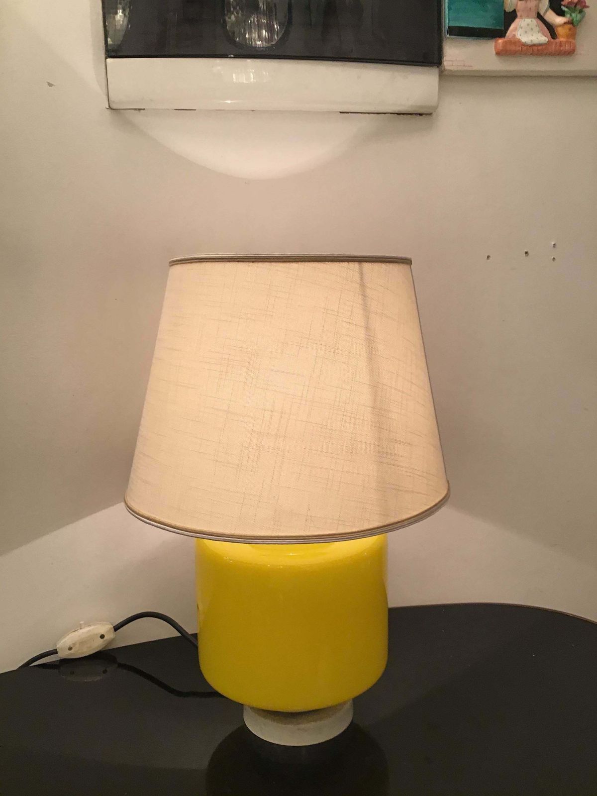 Vistosi Table Lamp Murano Glass Metal Fabric Lampshade 1960 Italy photo for sale