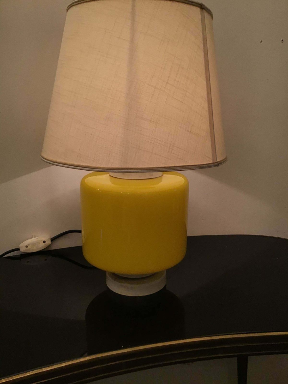 Vistosi Table Lamp Murano Glass Metal Fabric Lampshade 1960 Italy photo vintage