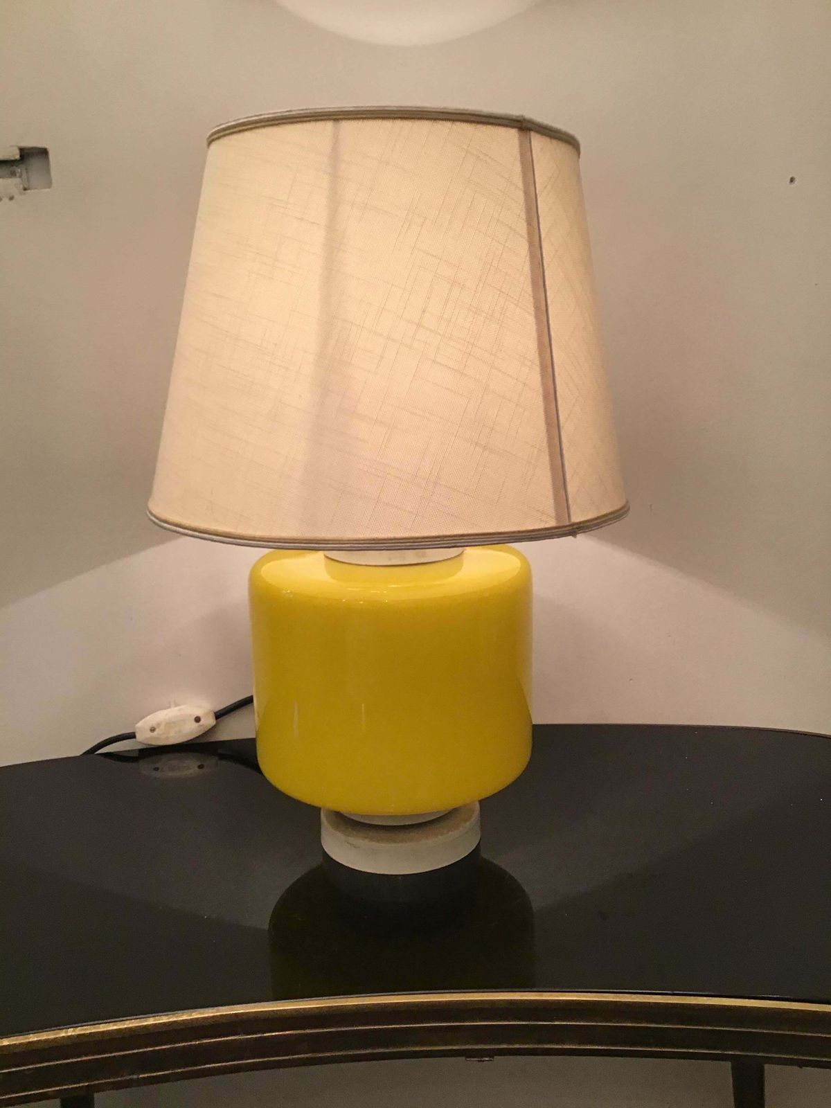 photo furniture Vistosi Table Lamp Murano Glass Metal Fabric Lampshade 1960 Italy