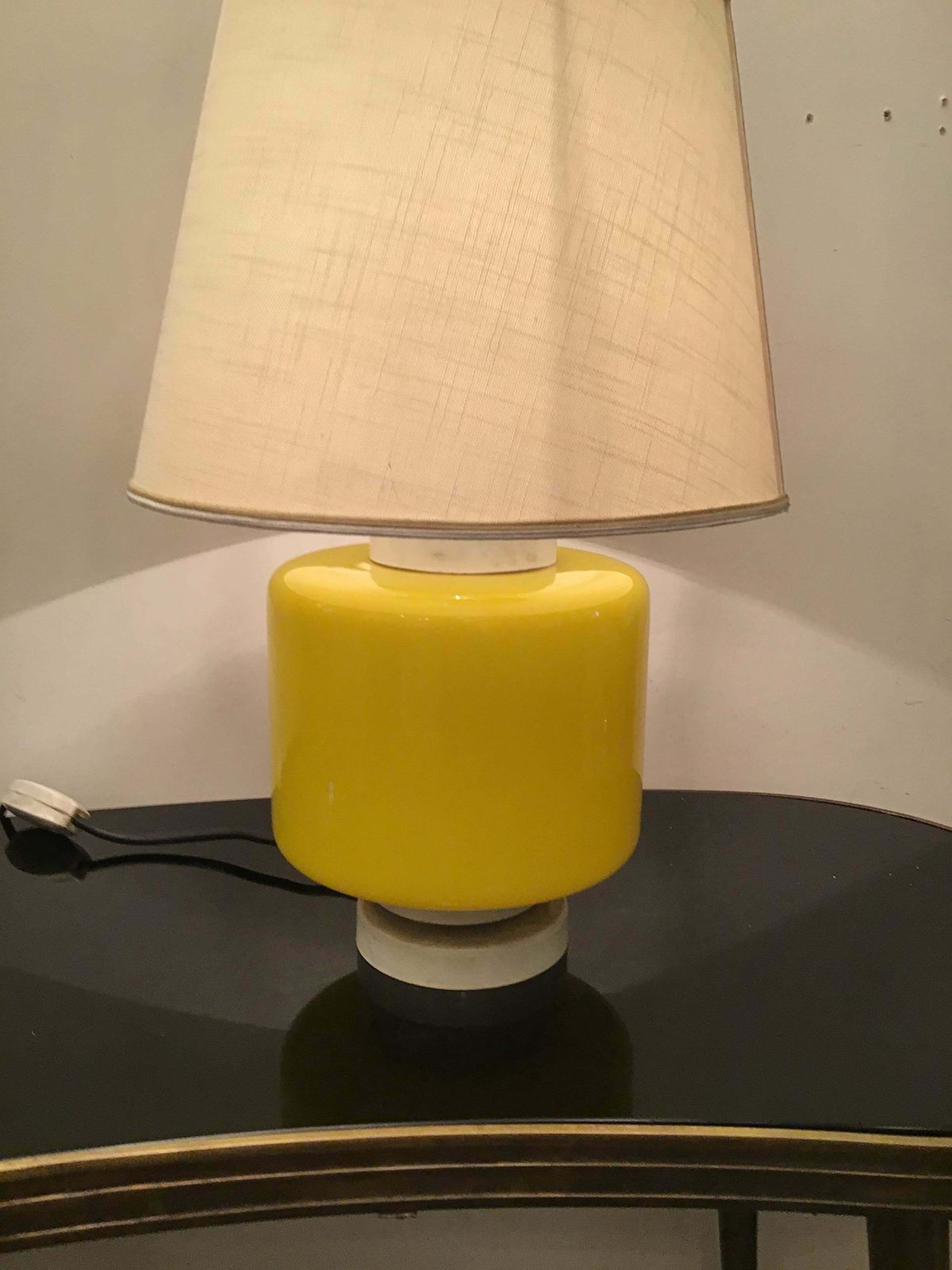 Lighting Vistosi Table Lamp Murano Glass Metal Fabric Lampshade 1960 Italy photo
