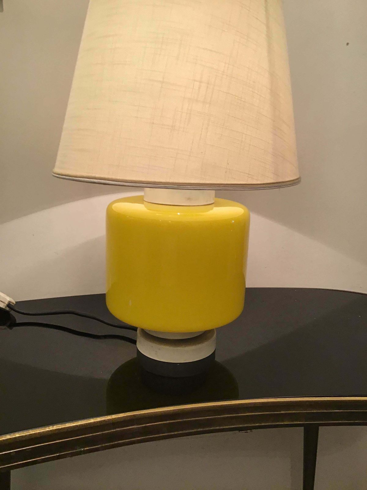photo vintage Vistosi Table Lamp Murano Glass Metal Fabric Lampshade 1960 Italy