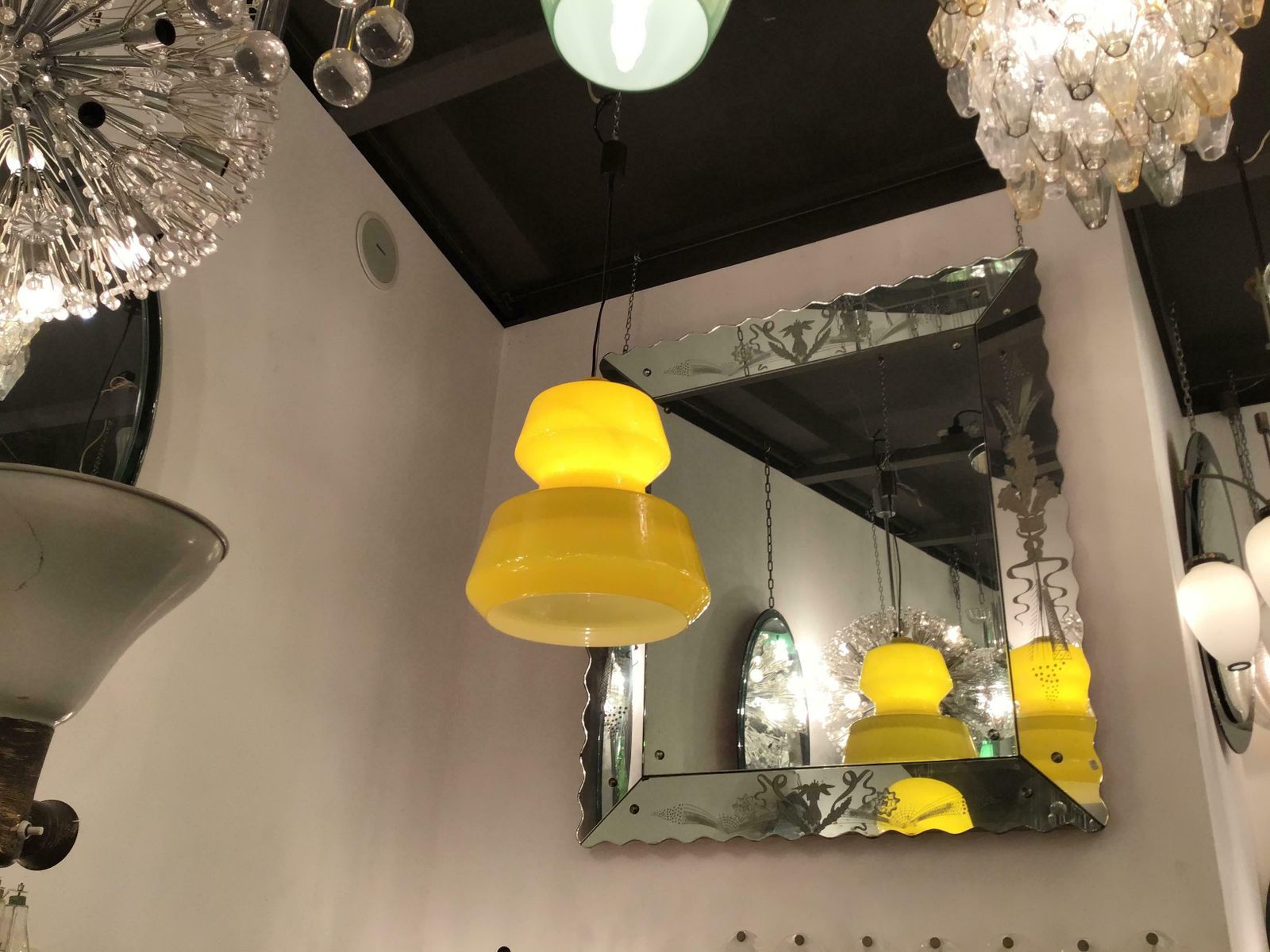 photo for sale Vistosi Chandelier Murano Glass Brass, 1965, Italy