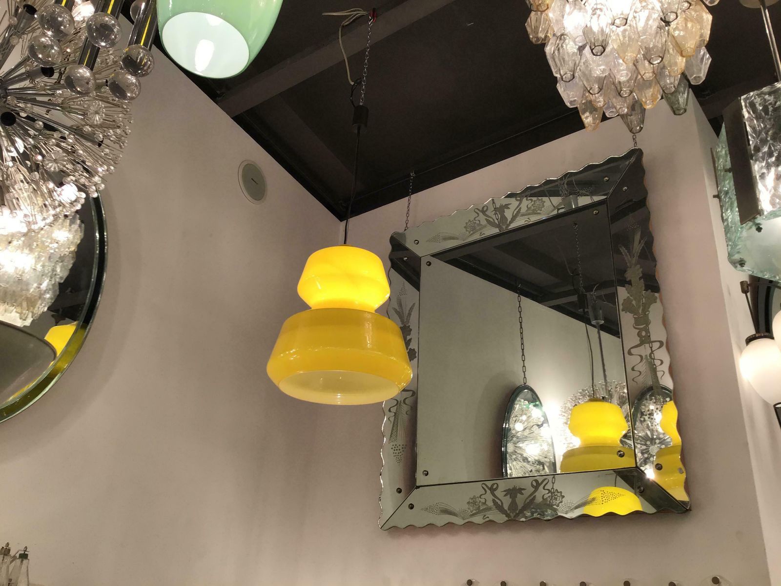 photo buy Vistosi Chandelier Murano Glass Brass, 1965, Italy