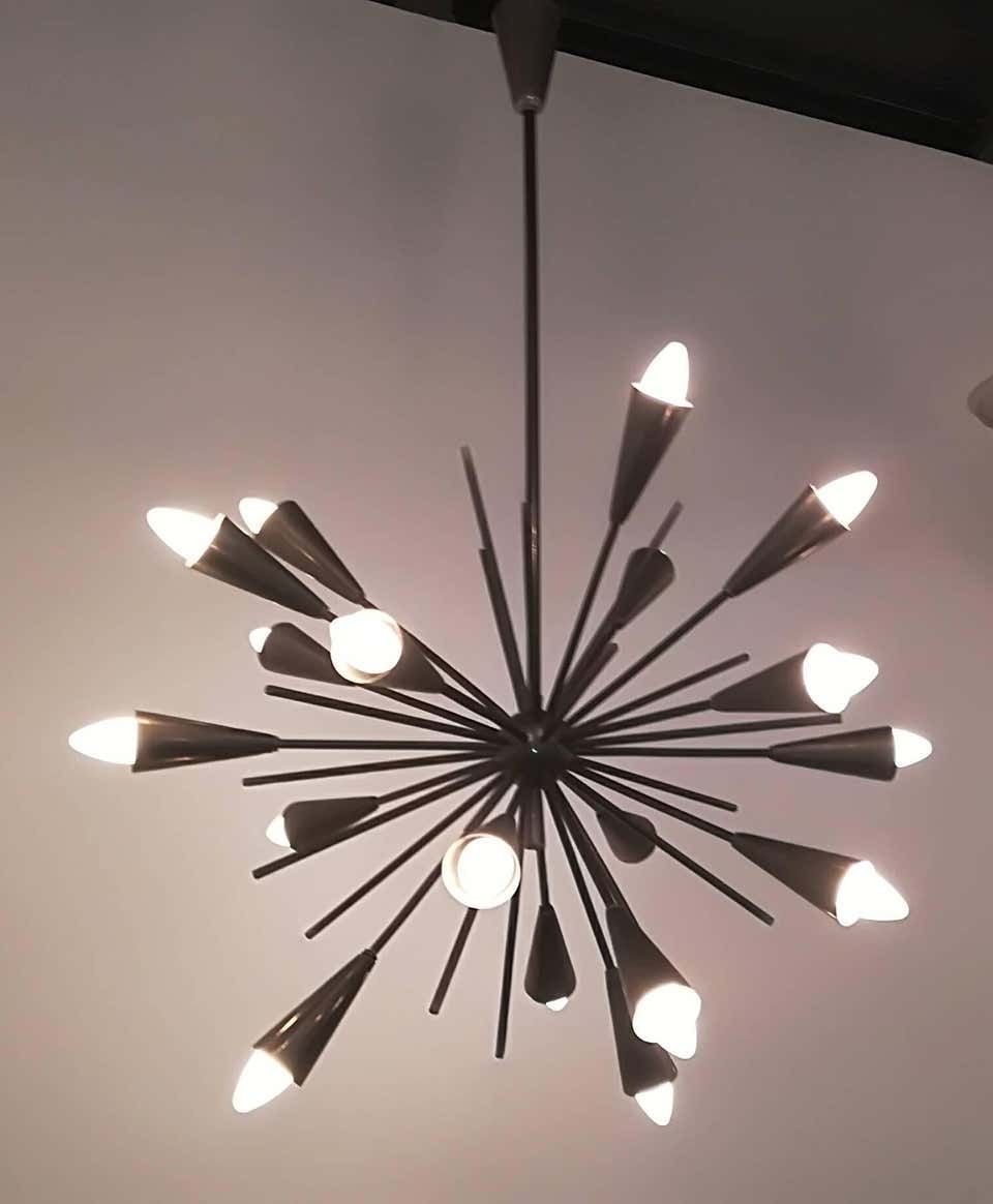 Stilnovo 18 Lights Sputnik Mid Century Modern Brass Italian Chandelier, 1950 photo for sale