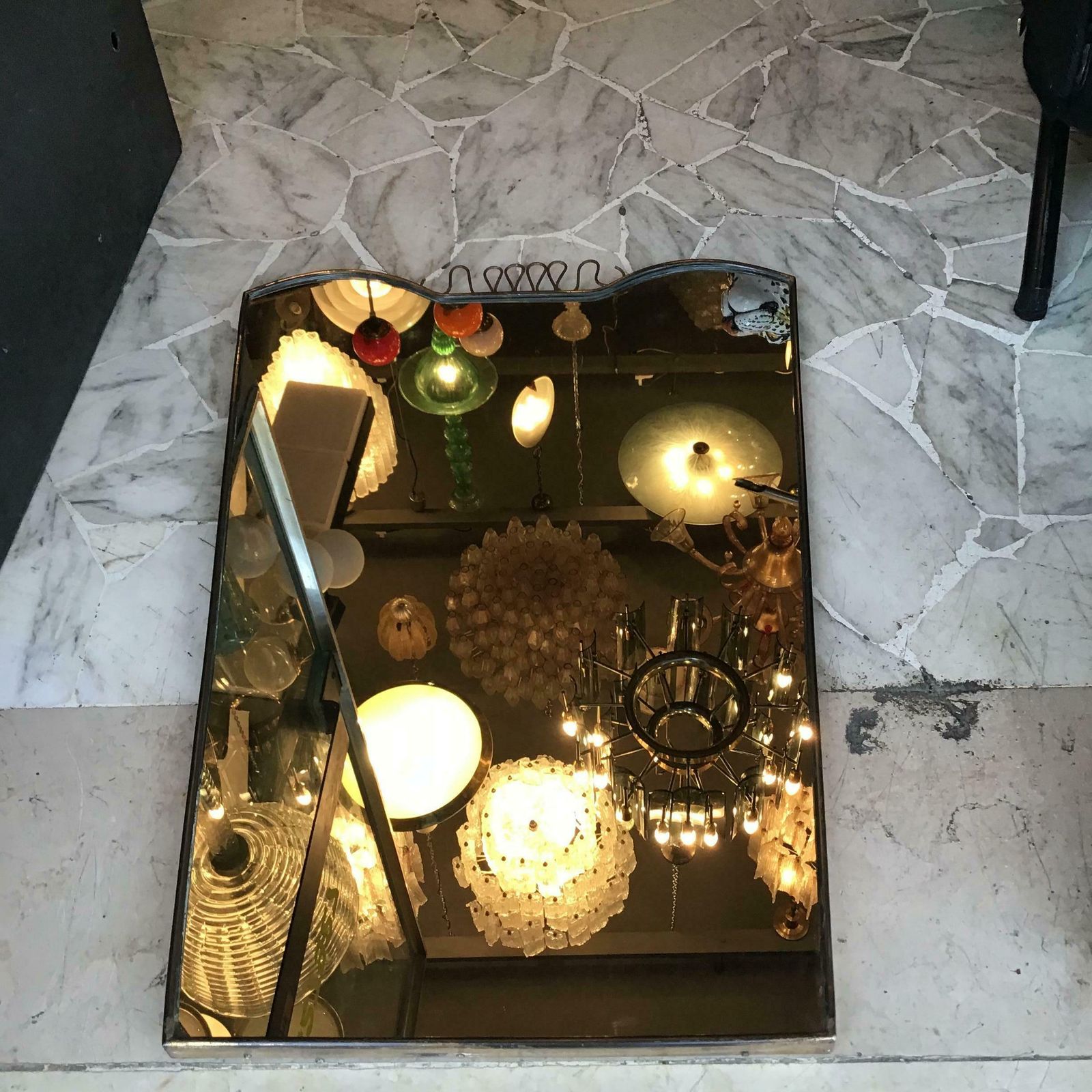 Gio Ponti Fontana Arte Mirror Brass Wood Glass 1950 Italy photo vintage