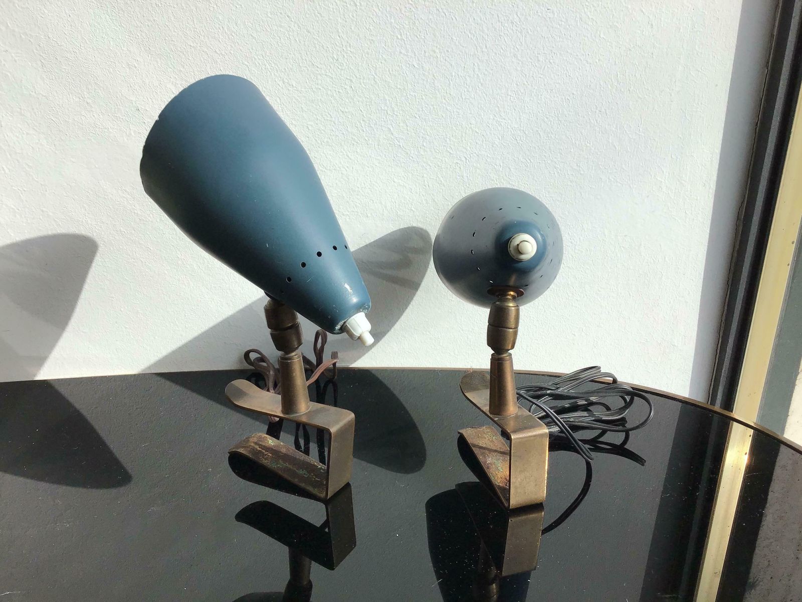 Lighting Stilux Pair Of Clamp Sconces Brass Metal Lacquered, 1950, Italy photo