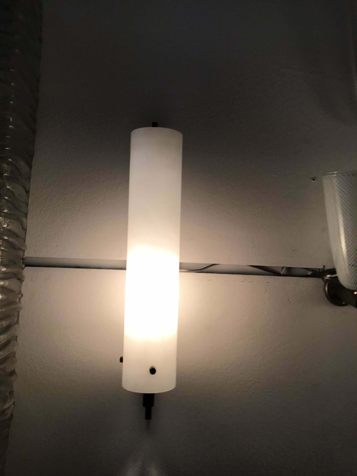 Pair Of Sconces White Opal Glasses Brass Iron Wood Attributed To Stilnovo C 1958 photo buy
