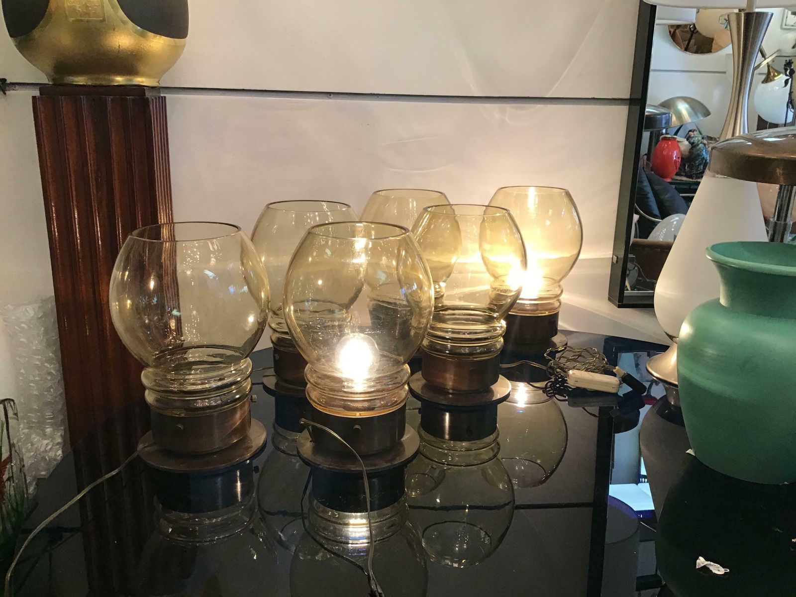 Salviati Six Table Lamps 1960 Metal Crome Glass Italy photo for sale