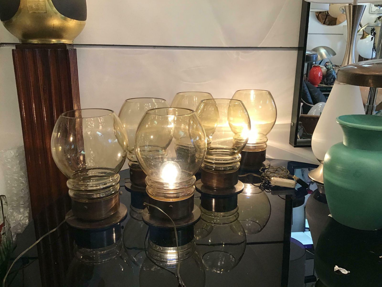 Salviati Six Table Lamps 1960 Metal Crome Glass Italy photo Lighting