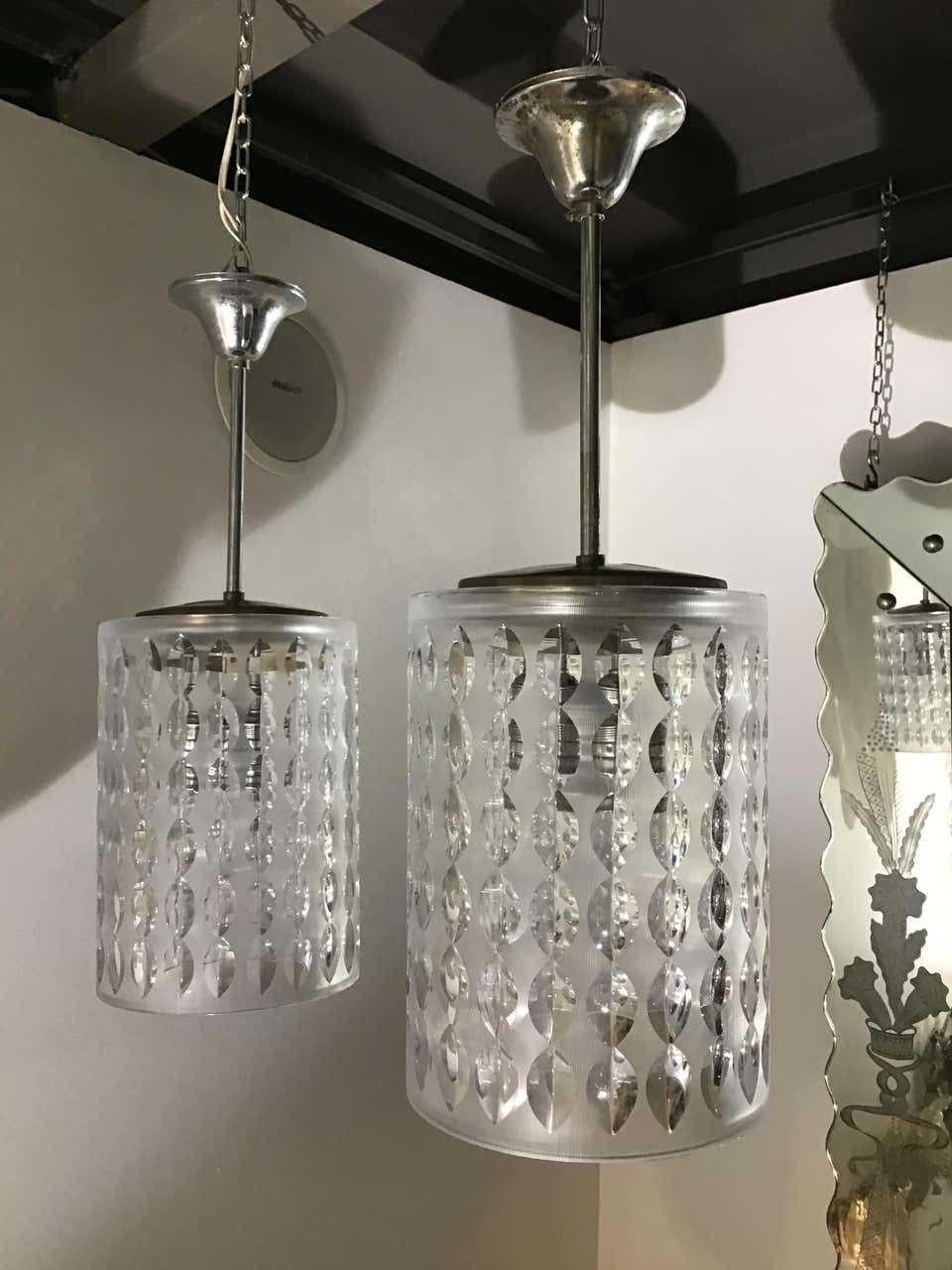 Cristal Art Couple Chandeliers Crystal Worked On The Wheel Brass, 1955 photo Lighting