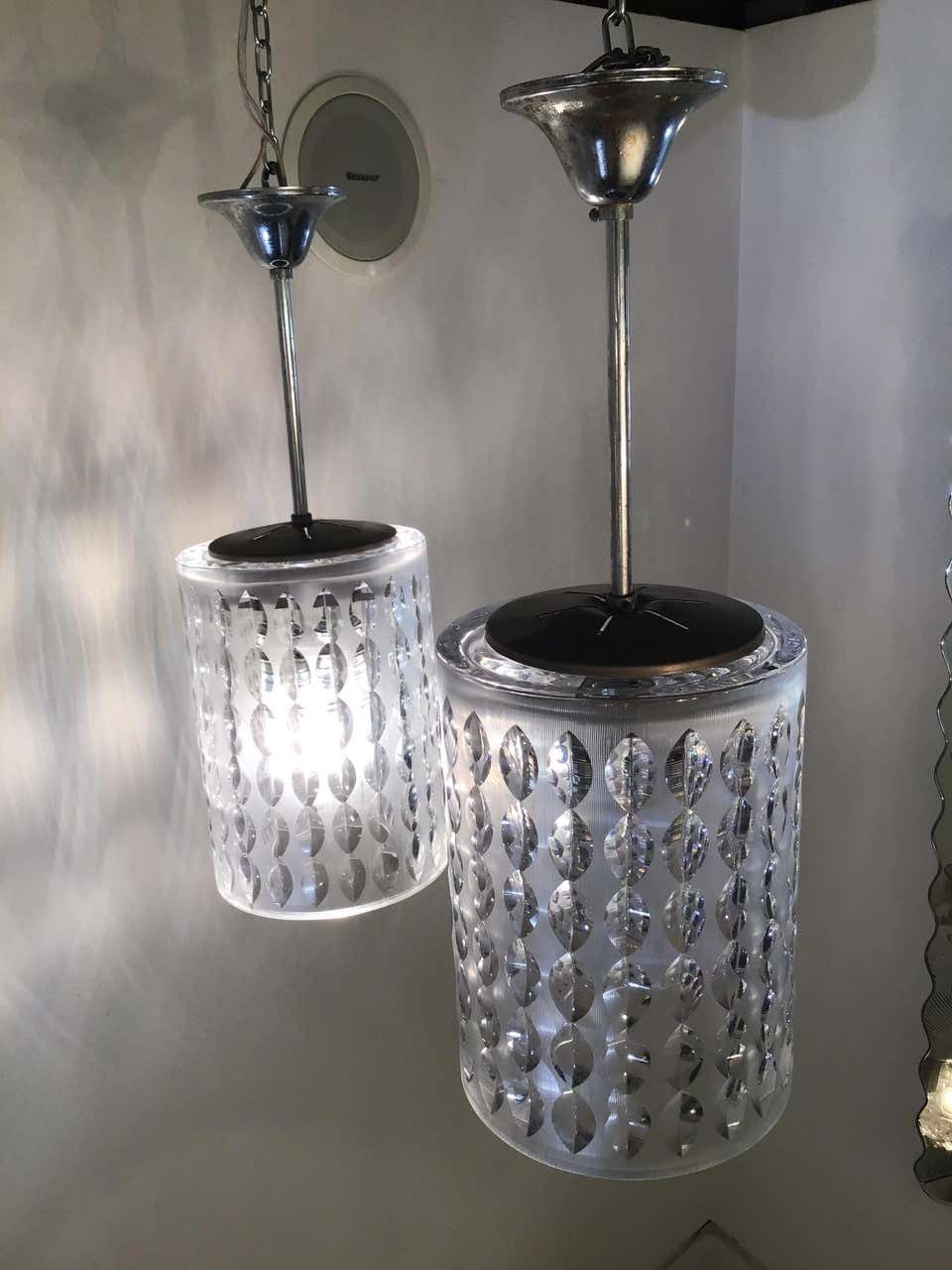 Cristal Art Couple Chandeliers Crystal Worked On The Wheel Brass, 1955 photo buy