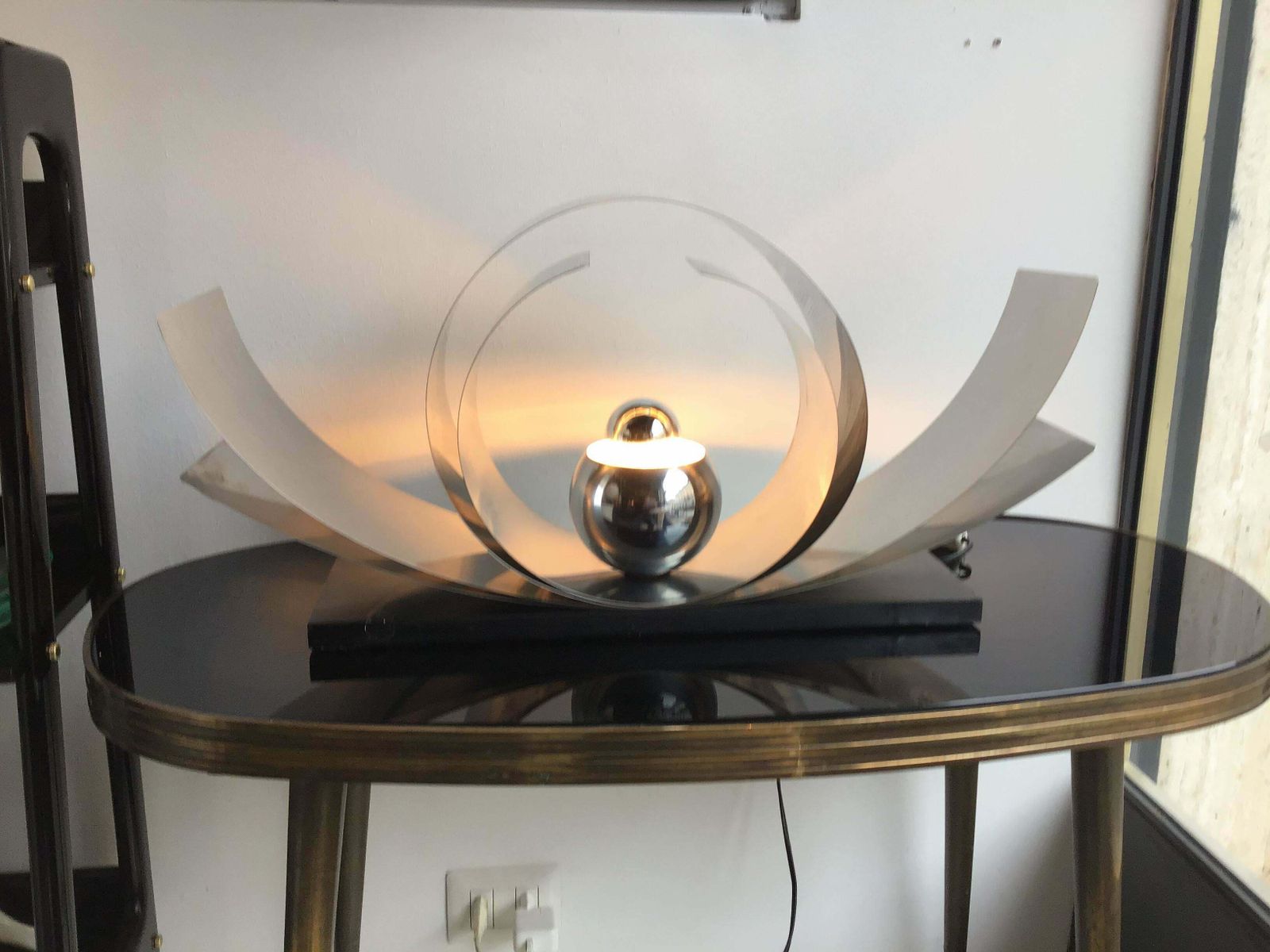 Reggiani Table Lamp Metal Crome Wood, 1970, Italy photo furniture