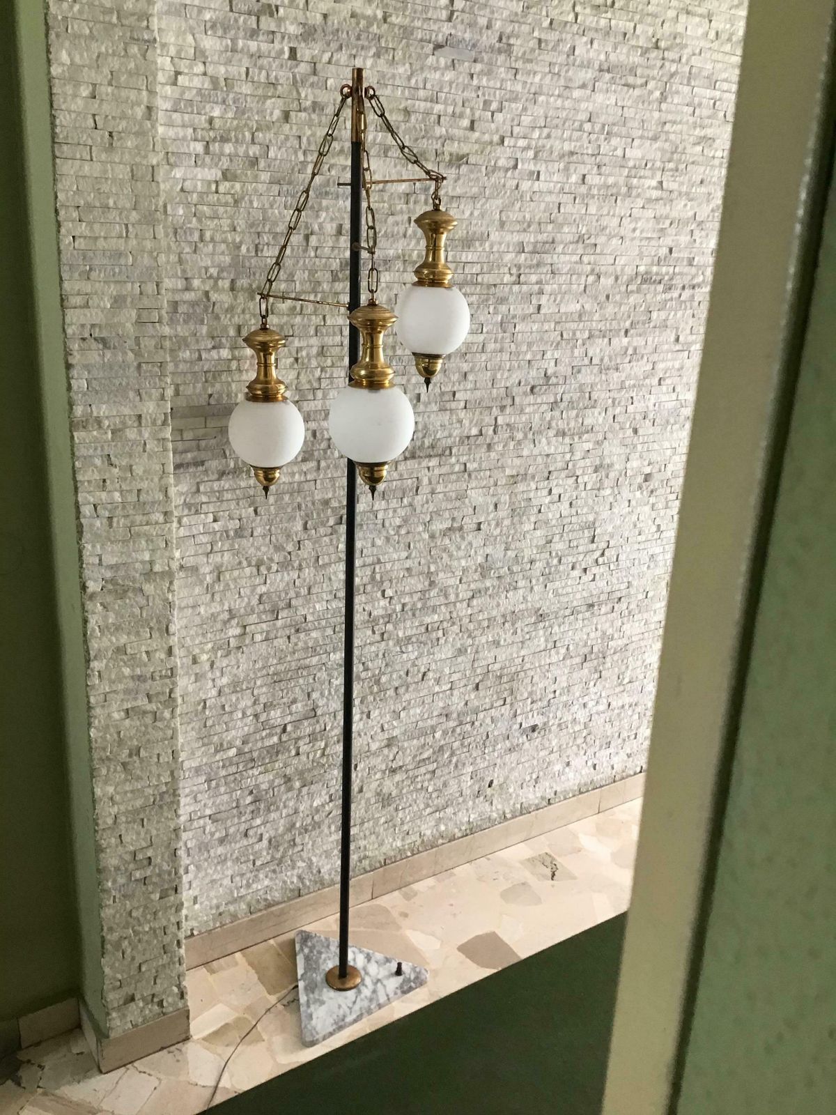 Luigi Caccia Dominioni Floor Lamp 1950 Marble Iron Brass Opaline Glass, Italy photo Lighting