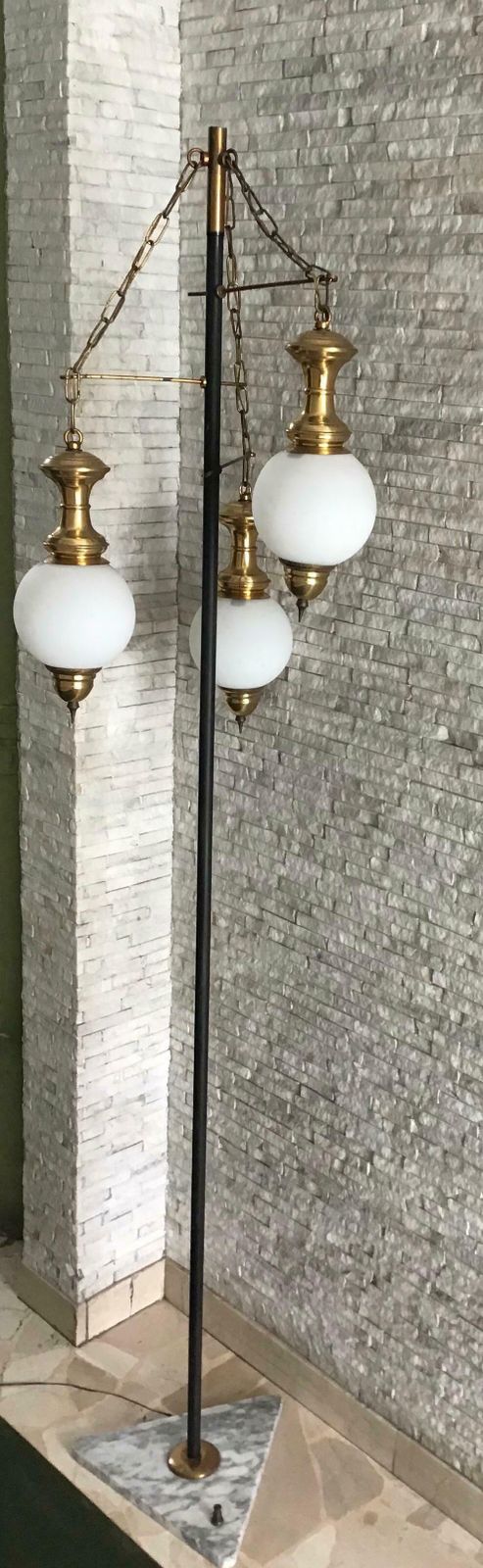 Luigi Caccia Dominioni Floor Lamp 1950 Marble Iron Brass Opaline Glass, Italy photo vinterior