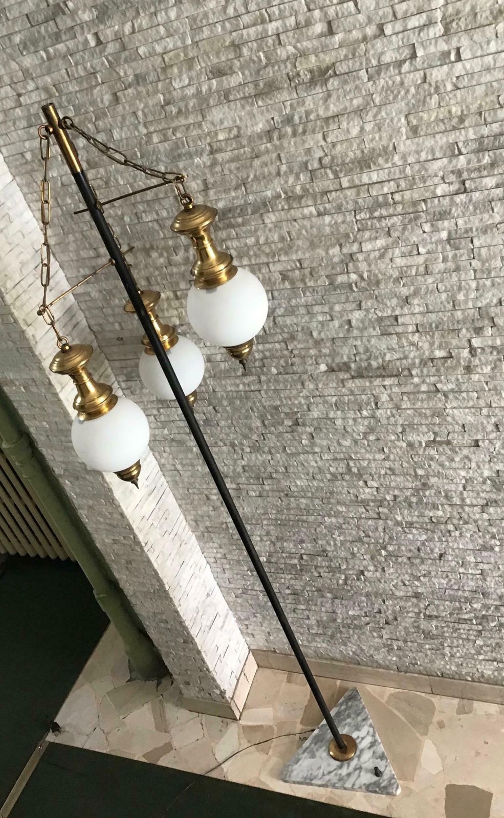 photo furniture Luigi Caccia Dominioni Floor Lamp 1950 Marble Iron Brass Opaline Glass, Italy