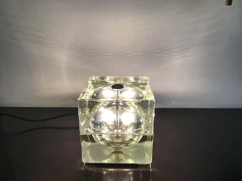 photo vintage Alessandro Mendini “Cubosfera” Table Lamp Or Appliqués, Glass Brass, 1968